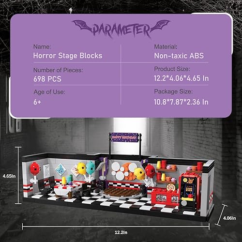 Miniatura 6 de Xalvitra FNAF - Juego de bloques de construcción de pizzería de Halloween, kit creativo de juguetes para festivales, regalo, adecuado para