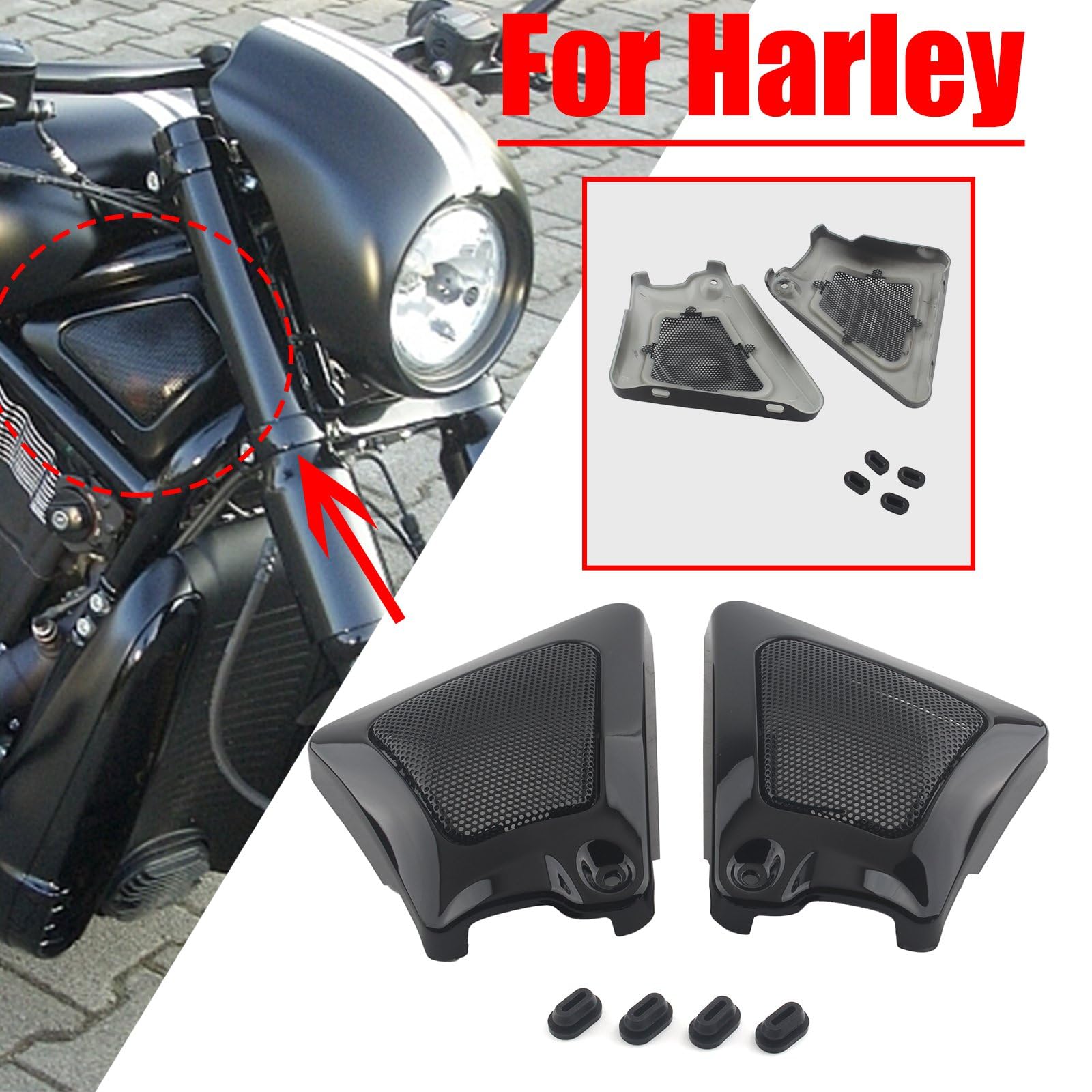 2 protectores de tapa lateral izquierda y derecha para marco de caja de aire negro para Harley V-Rod VRSCA VRSCB 2002-2006