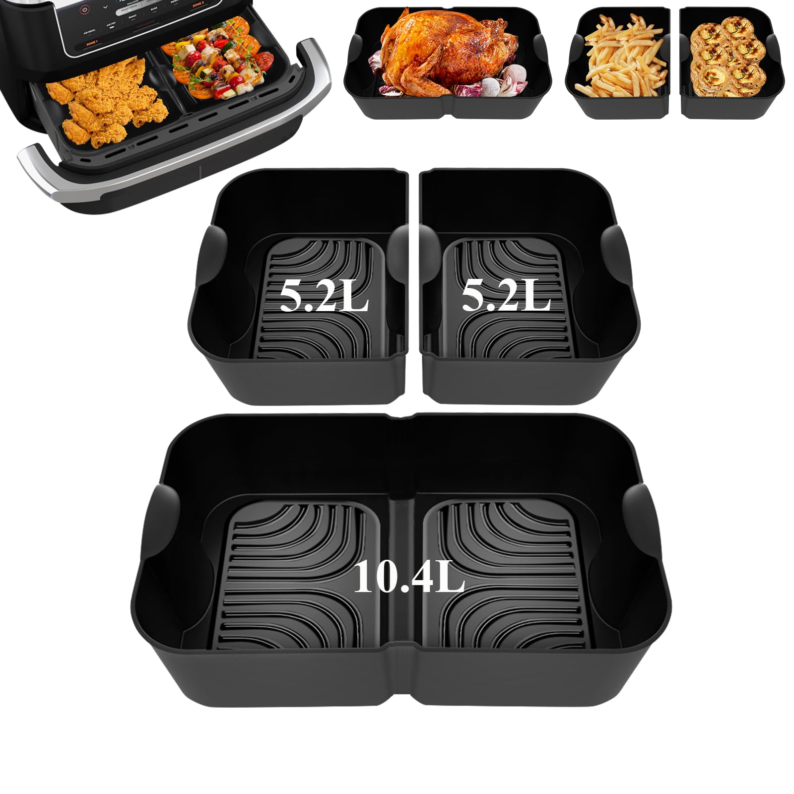 Hushtong Silikon-Einsätze Für Ninja AF500UK Luftfritteuse – 3-teilig, Hitzebeständig Bis 240°C