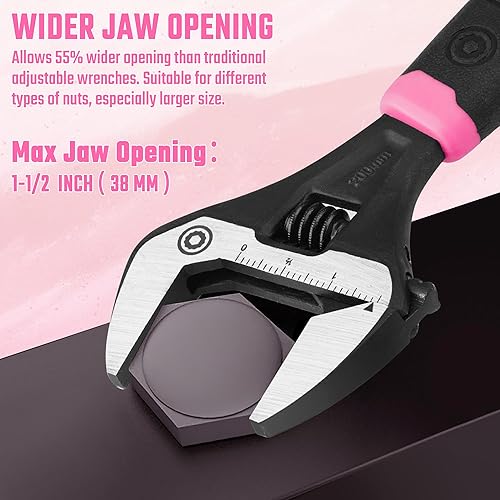 Miniatura 37 de DURATECH Llave ajustable de 10 pulgadas, llave de fontanería con acabado de óxido negro con apertura de mandíbula ancha, acero CR-V, SAE y escala