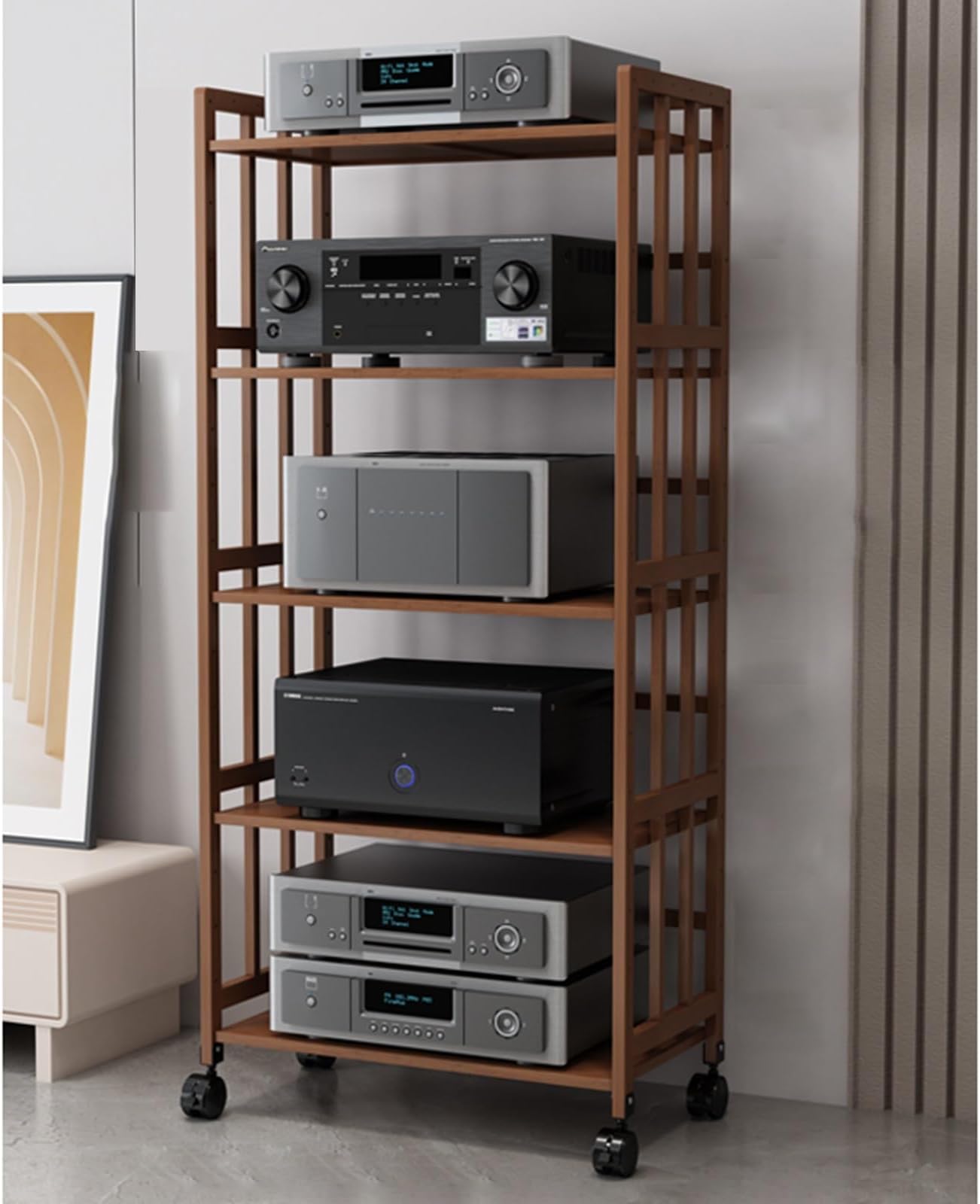 Adjustable Height Rolling Side Table with Turntable Shelf - Multifunctional TV Stand & Audio Cabinet - Space-Saving Storage Trolley for Office Study & Living Room - 50x38x53 cm
