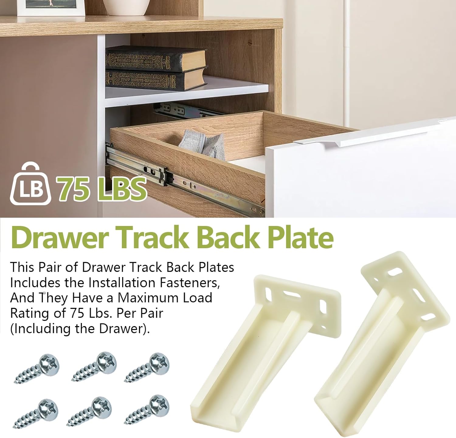 2 Pair Drawer Side Track Brackets, Face Frame Sockets for Drawer Slides, Plastic Cabinet Pull Out Shelf Slides Hardware Bottom Mount, Fits 0.86 Inch Drawer Slide, C-Shaped