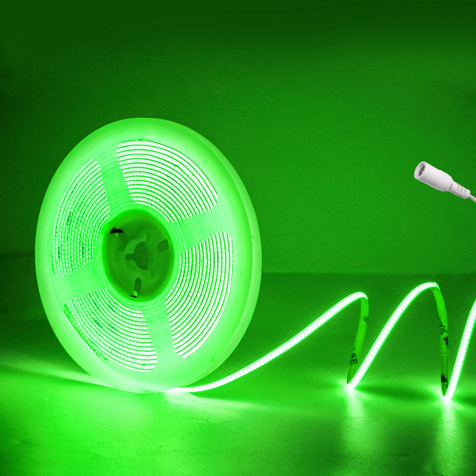 JBdusn 12V COB LED Strip 5m, Green Flexible LED Strip Lights with 480LEDs/M,CRI 90+, 2.7mm Width,Uniform Dotless LED Tape Light for Room Cabinet Home DIY Projects (Not Power Supply)