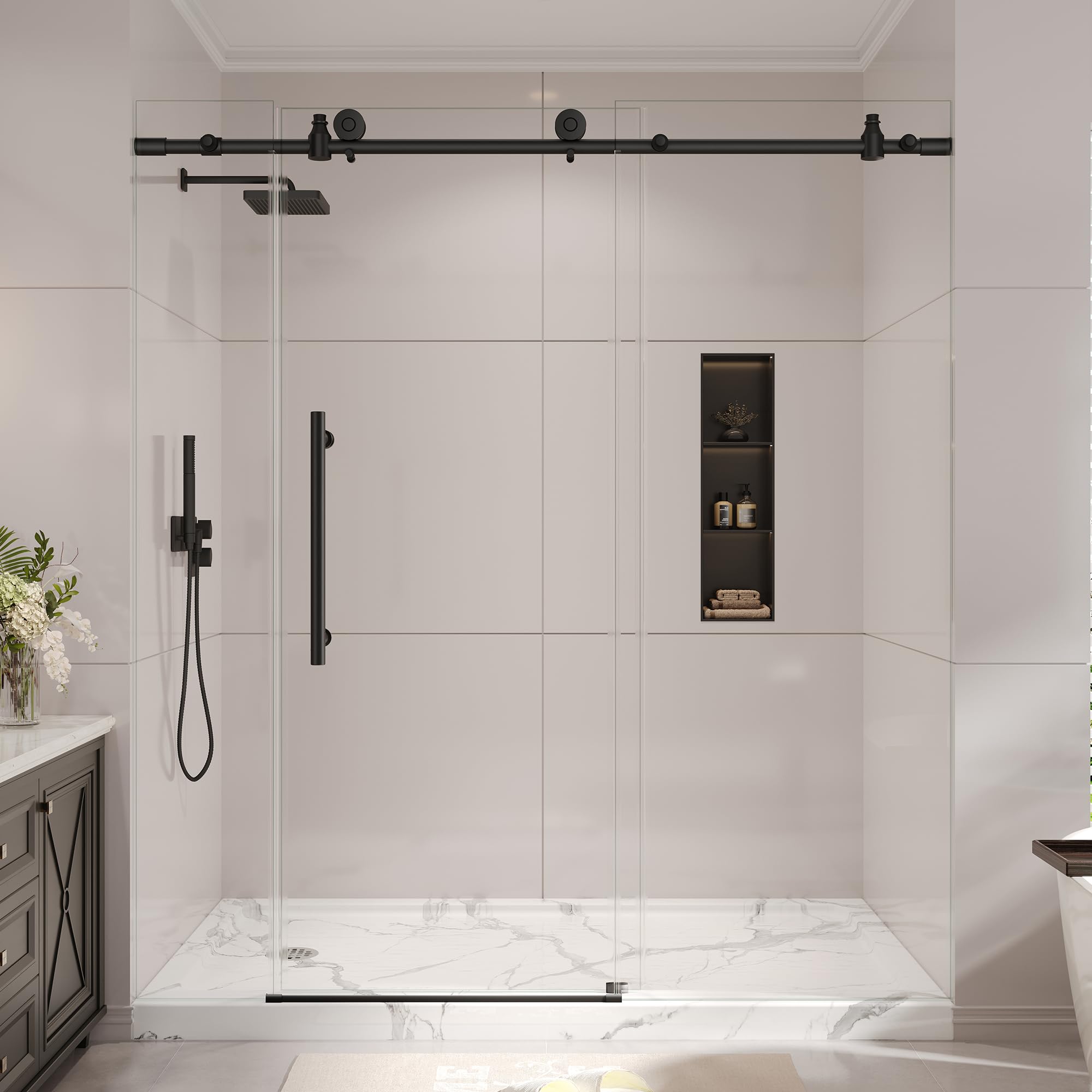 Photo 1 of KPUY Frameless Sliding Shower Door 67-72" W x 76" H, Matte Black