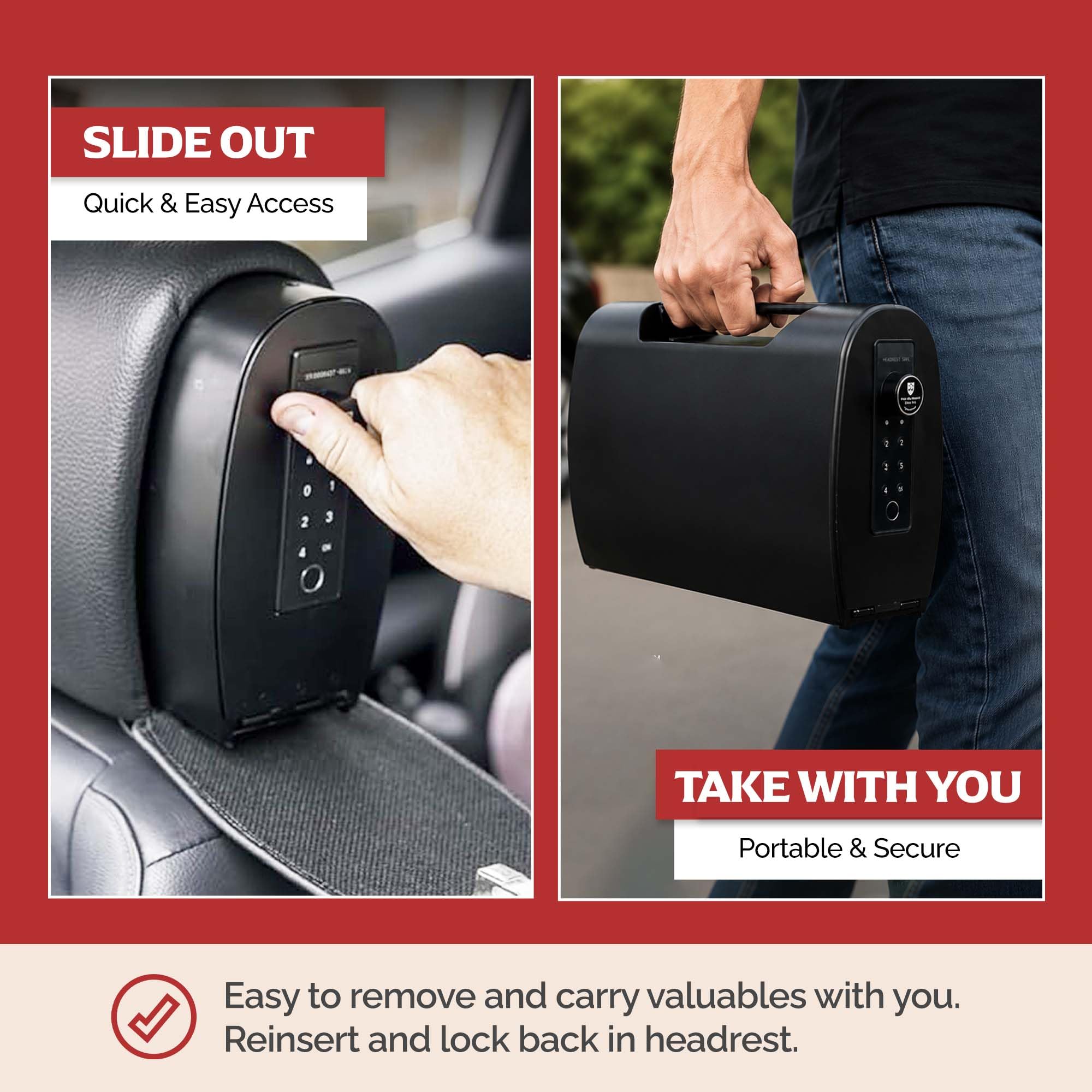 The HEADREST SAFE Removable Slide Bundle Headrest Safe - Passenger Seat