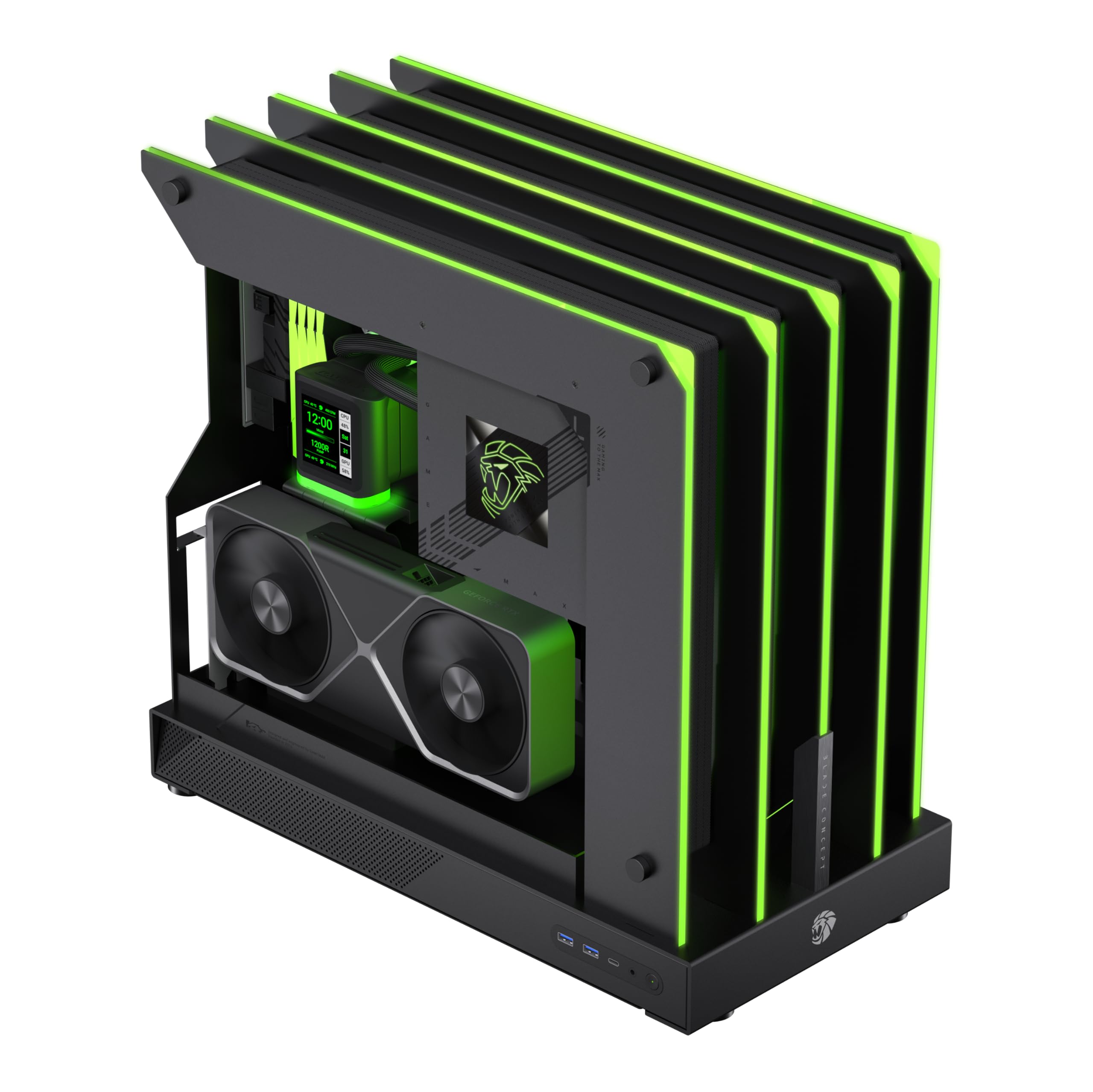 GAMEMAX BLADE CONCEPT Case PC, ATX Gaming, Illuminazione RGB a Forma di Artiglio con 277 LED, Compatibile con GPU Serie NV50 con Riser PCIe 4.0, Montaggio Verticale GPU, Edizione MOD Limitata