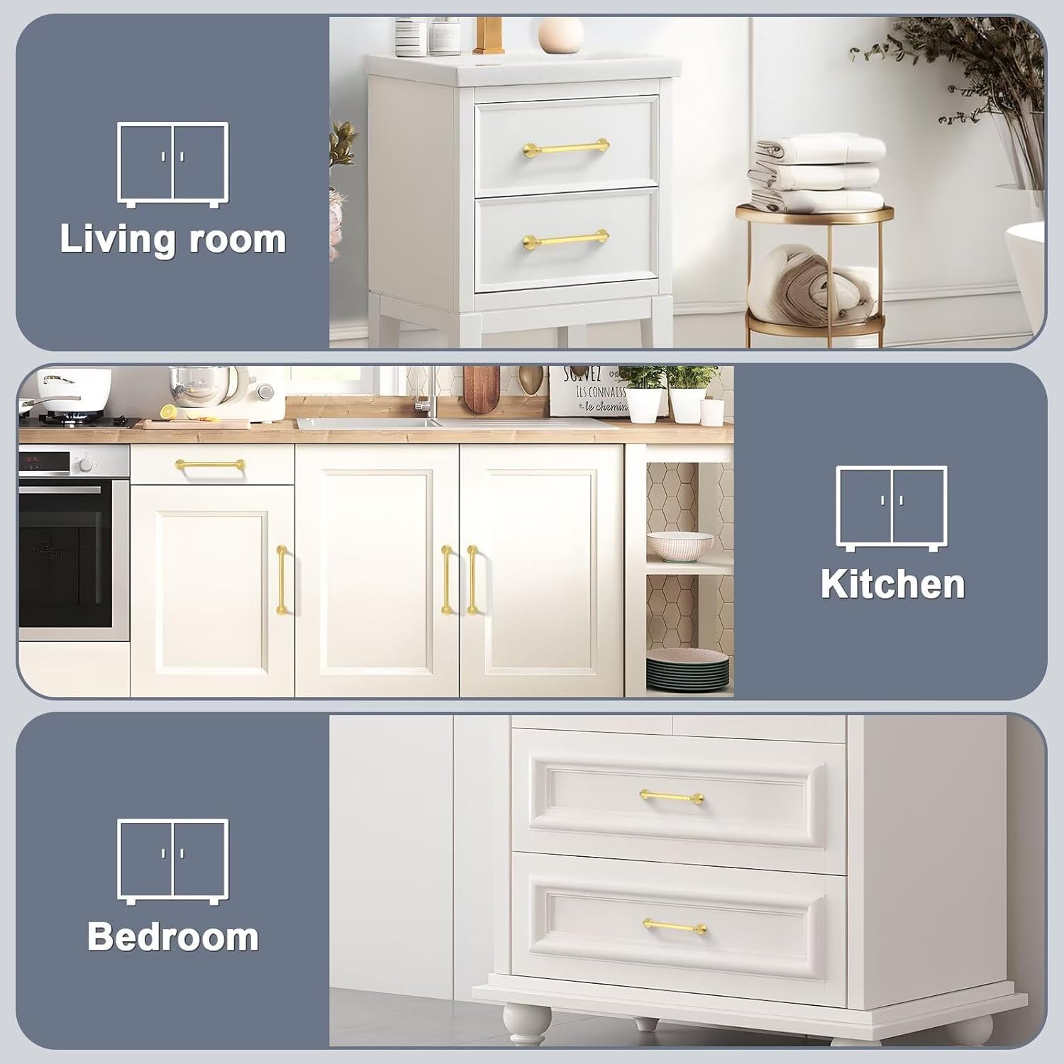 knobelite 10 Pack Hole Centers 5"/128mm Gold Kitchen Cabinet Handles Solid Zinc Alloy Brass Cabinet Pulls Arch & Bow Handle for Home Furniture Closet Wardrobe and Drawers Total Length 6inch(150mm)