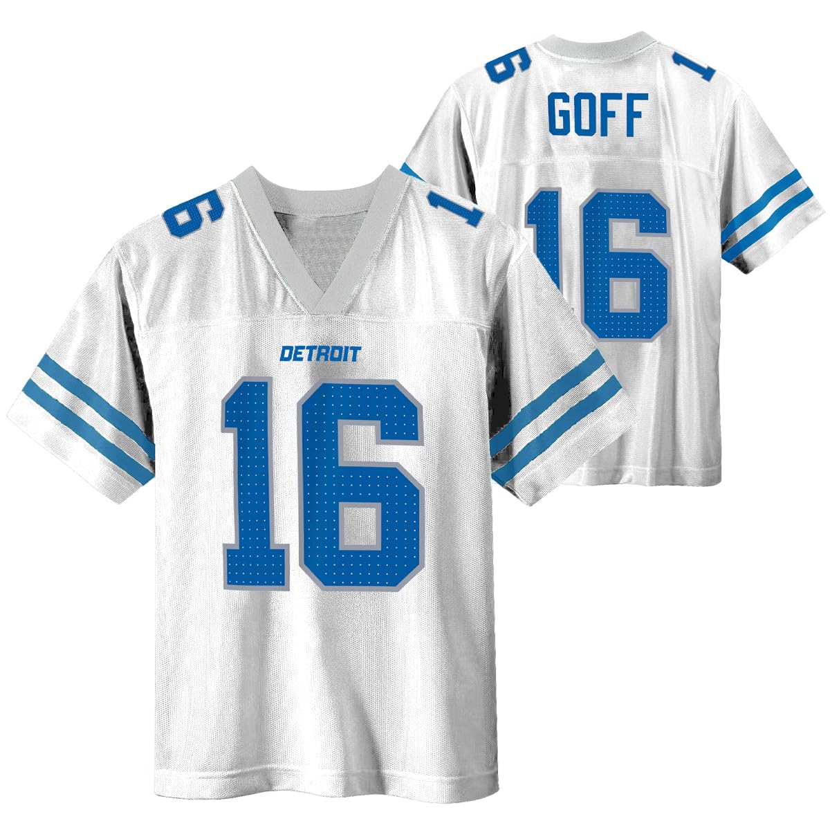 Jared Goff Detroit Lions White #16 NFL Kids Youth 4-20 Name and Number Away Player Football Jersey