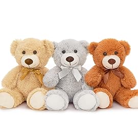 MaoGoLan 3 Pieces Bulk Teddy Bears Stuffed Animals Baby Shower, Soft Small Stuffed Teddy Bears in Bulk, 13.5 Cuddly Mini Teddy Bears Centerpiece,Wedding,Party,Engagement,Tan,Dark Brown,Gray