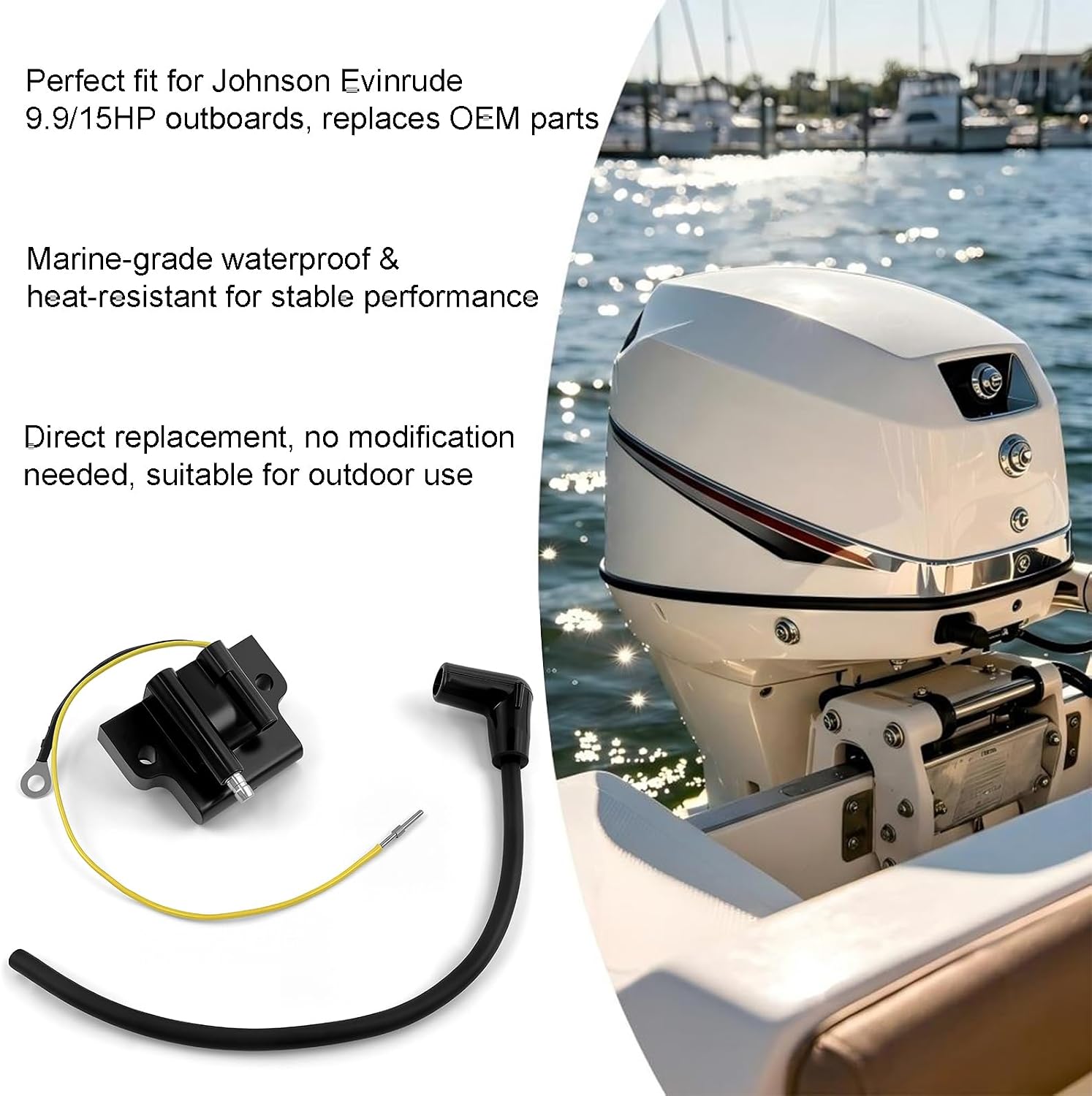 Ignition Coil for Johnson Evinrude Outboard Motors Engine 9.9 15HP 1977-1984 Replaces 18-5176 0584561 0582106 0582366 0581998