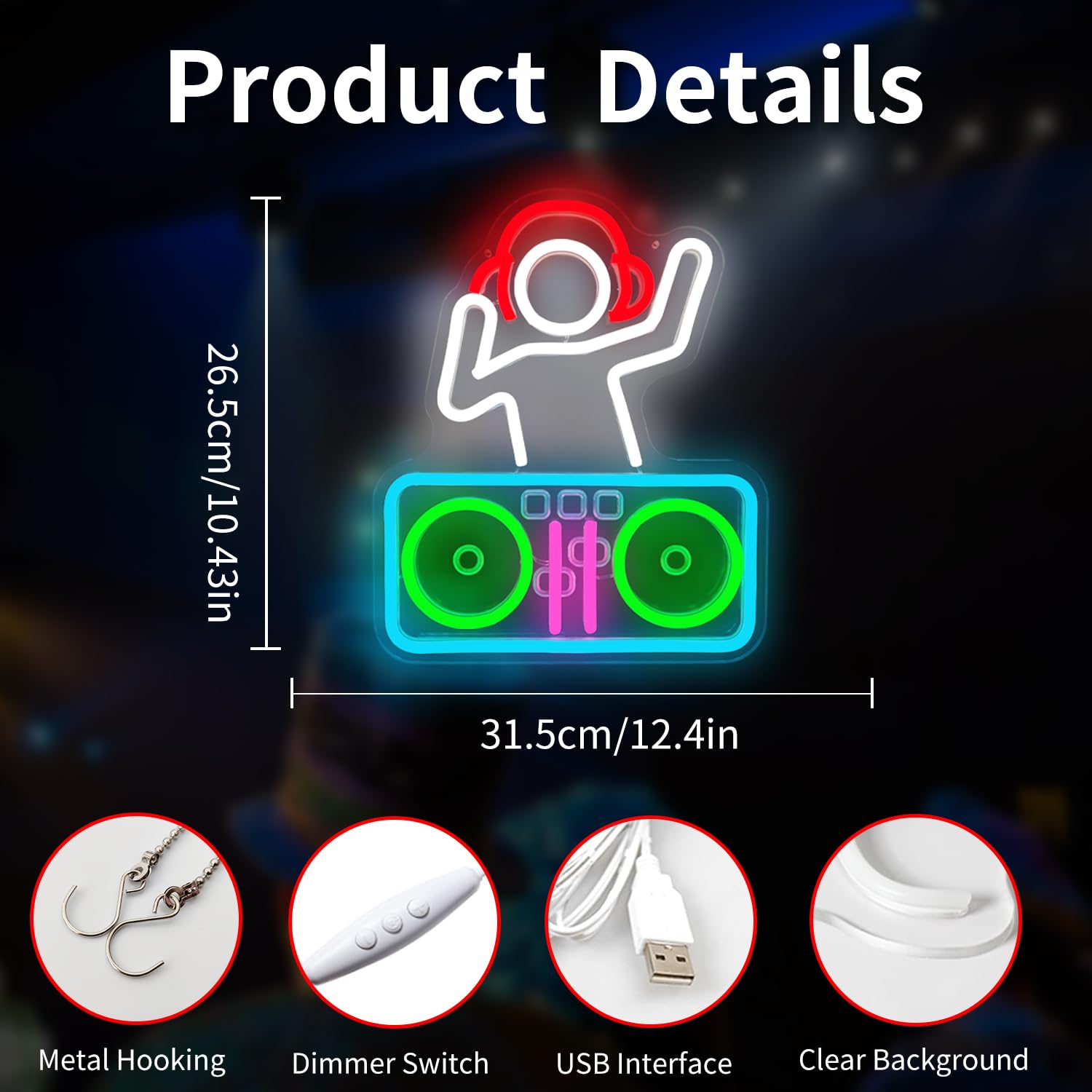 DJ-Neonschild, dimmbar, DJ-Player, LED-Schilder für Schlafzimmer, Wand, Musik, beleuchtetes Schild für Bar, Studio, Keller, Männerhöhle, LED-Wanddekoration, coole DJ-Geschenke