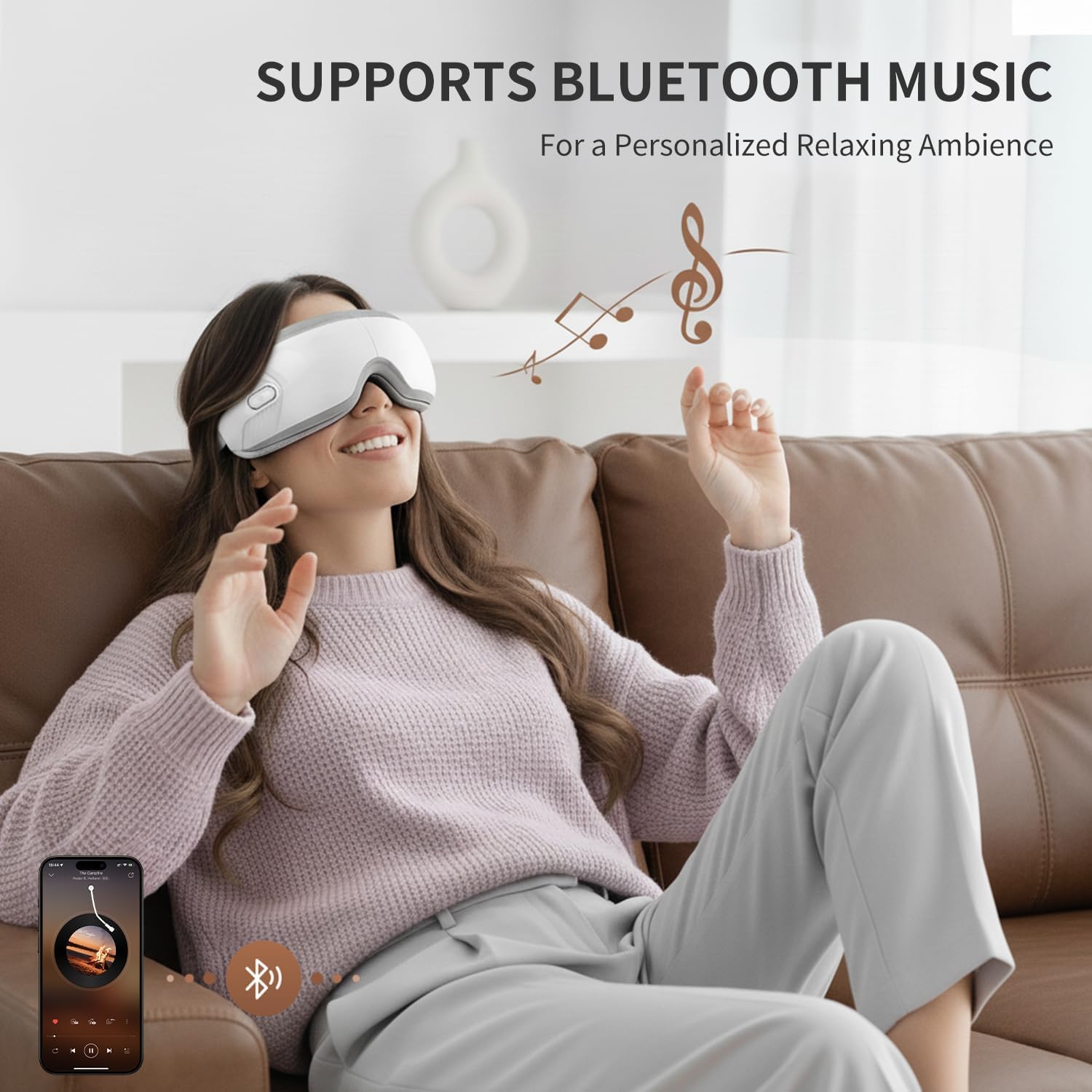 Nekteck Massaggiatore per occhi con calore, maschera per occhi per alleviare l'emicrania, massaggio occhi riscaldato per occhi secchi, relax del sonno, regalo di compleanno per donne e uomini (bianco)