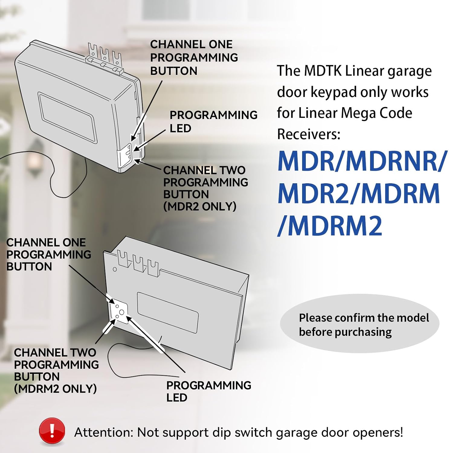 Garage Door Opener Keypad Replacement for Linear MegacodeMDTK Keypad | Compatible with Linear MDR/MDRNR/MDR2/MDRM/MDRM2 Garage Door Keypad Wireless Keyless Entry