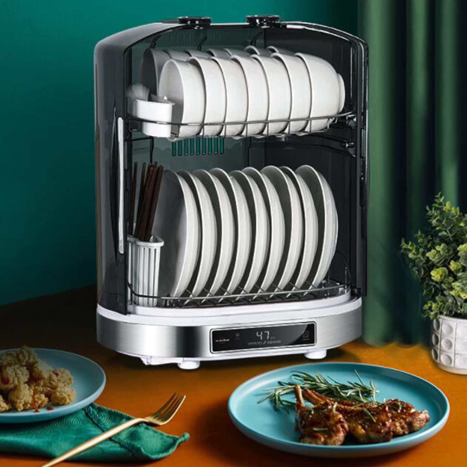 Gabinete de desinfección de cocina, esterilizador vertical de 55 litros con función de secado e iluminación para una limpieza sin esfuerzo de utensilios de cocina