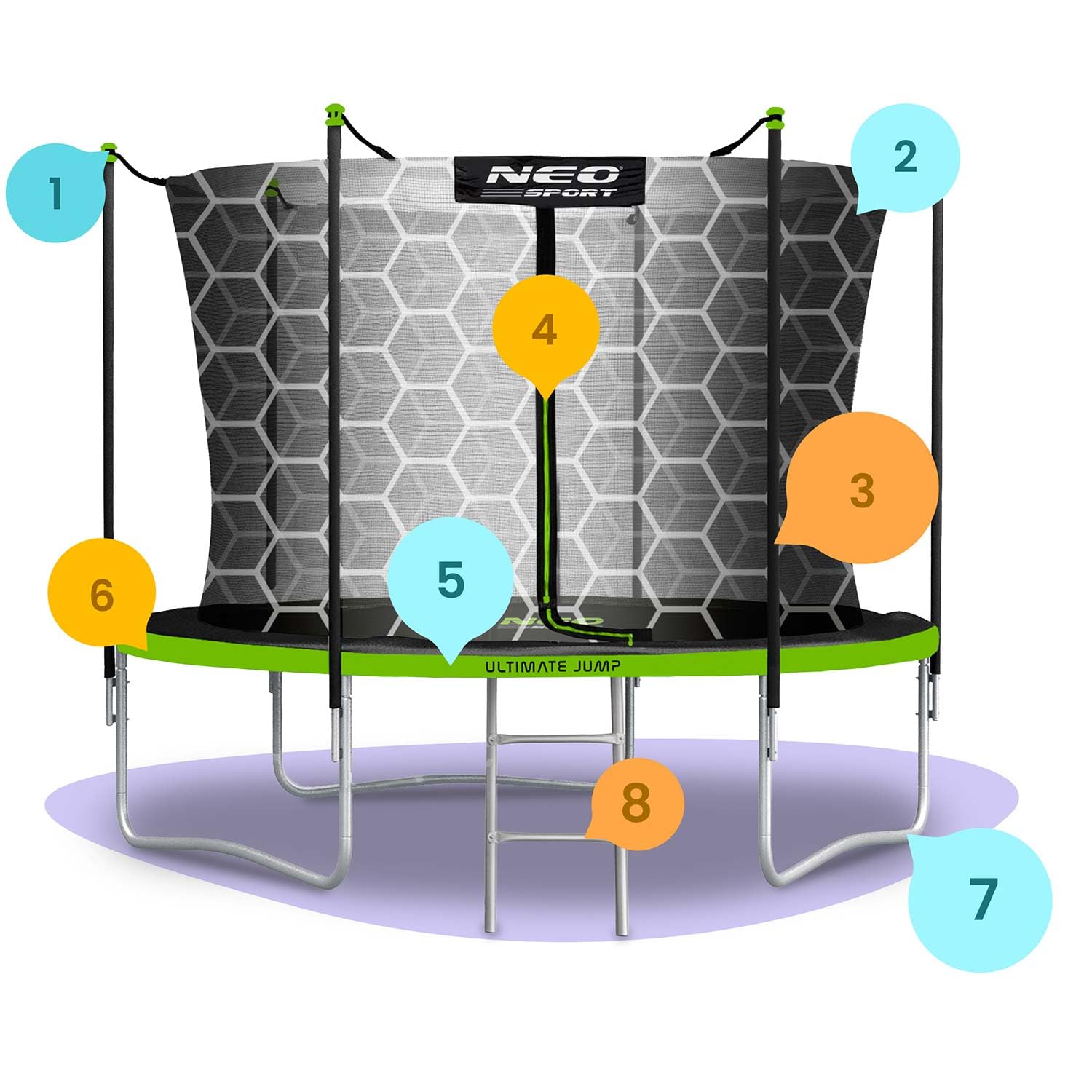 Neo-Sport Trampolina Ogrodowa Dla Dzieci Z Wewnętrzną Siatką Zabezpieczającą Drabinką 183 cm 6 ft Czarny Zielony