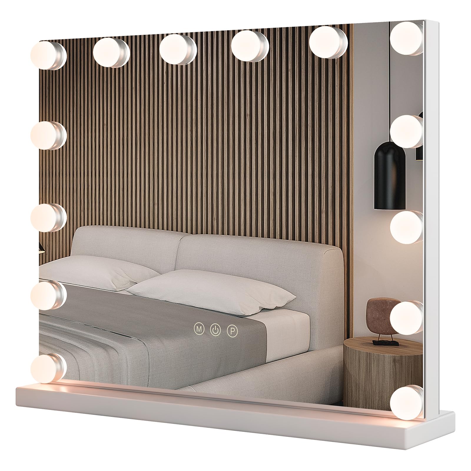 COSTWAY Espejo Maquillaje con Luz, Espejo Hollywood con 14 Bombillas LED, 3 Modos de Iluminación Ajustables, Espejo Tocador con Luz, Control Táctil, 50 x 12 x 43 cm