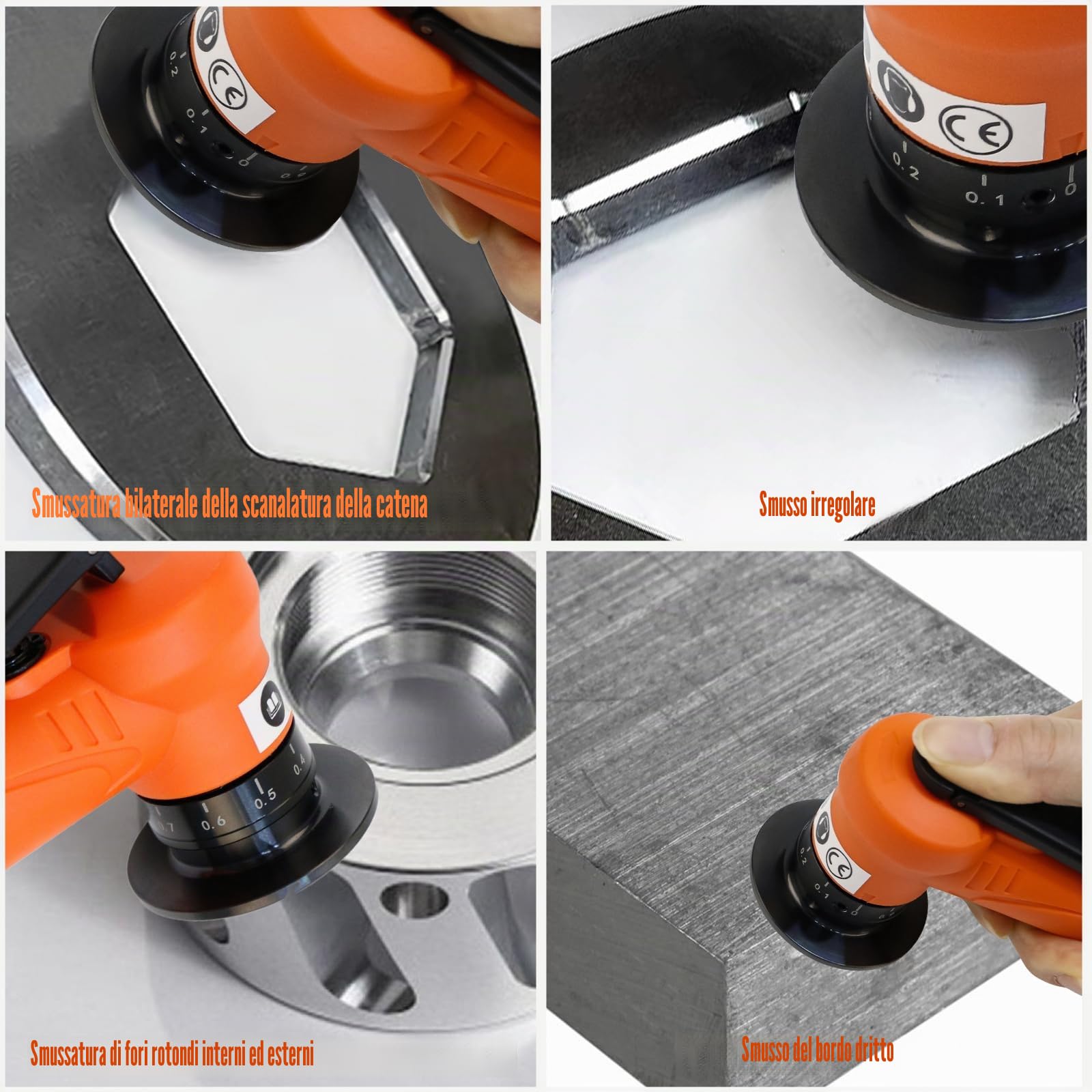 Set di smussatrici pneumatiche 2 in 1 a 45° con lama e cuscinetto, smerigliatrice manuale per angoli ad arco, ingresso aria 1/4 di pollice per sbavatura in metallo e legno (lame ad angolo di 6 C)