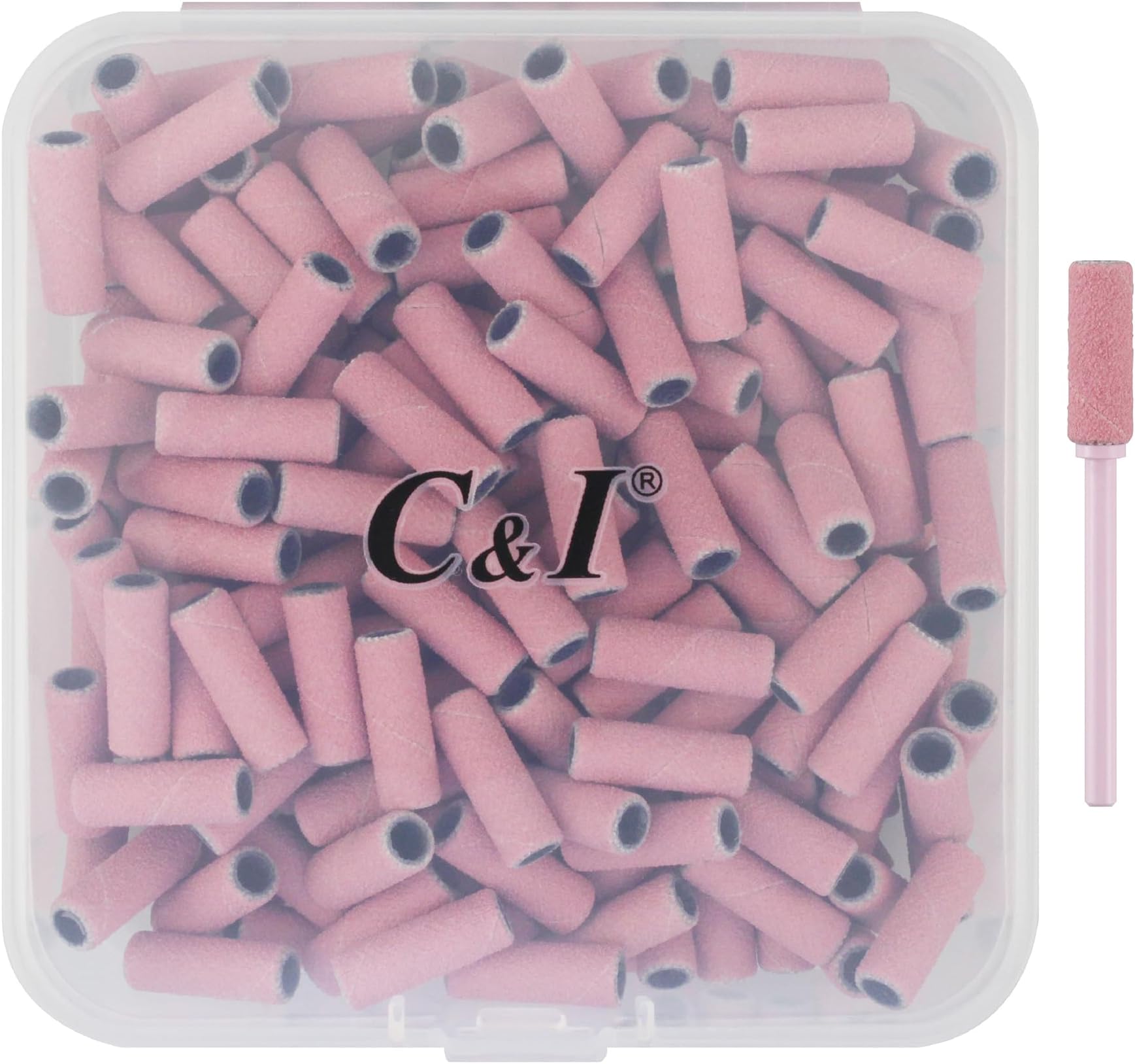 Nail Drill Bit Set Small Sanding Bands 200pcs & Slim Mandrel 1pc Acrylic Gel Nail File Fake Nails Shaping Cuticle Care Nail Prep Efile Nail Supplies for Nail Techs (180 Fine-F,Pink)