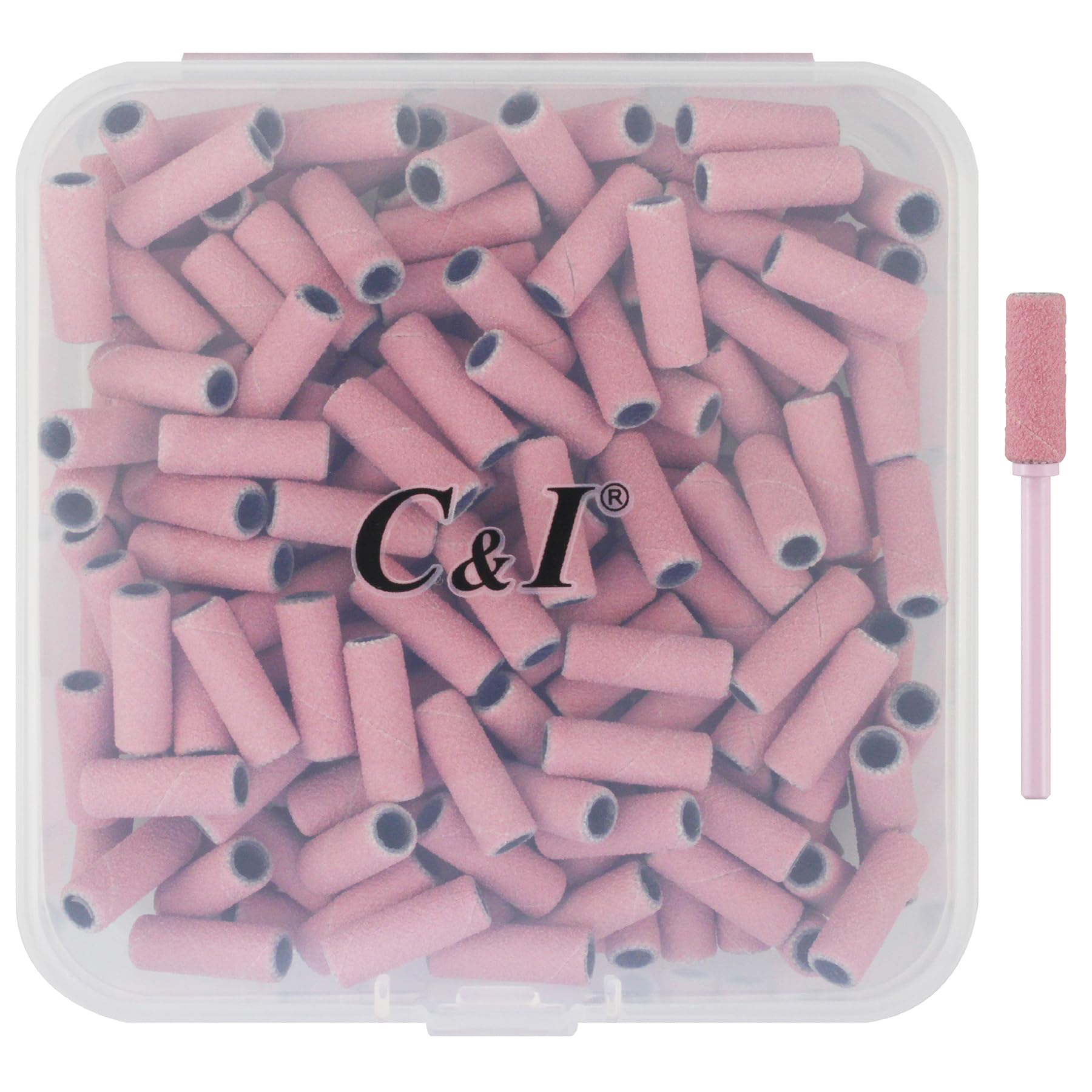 Nail Drill Bit Set Small Sanding Bands 200pcs & Slim Mandrel 1pc Acrylic Gel Nail File Fake Nails Shaping Cuticle Care Nail Prep Efile Nail Supplies for Nail Techs (180 Fine-F,Pink)