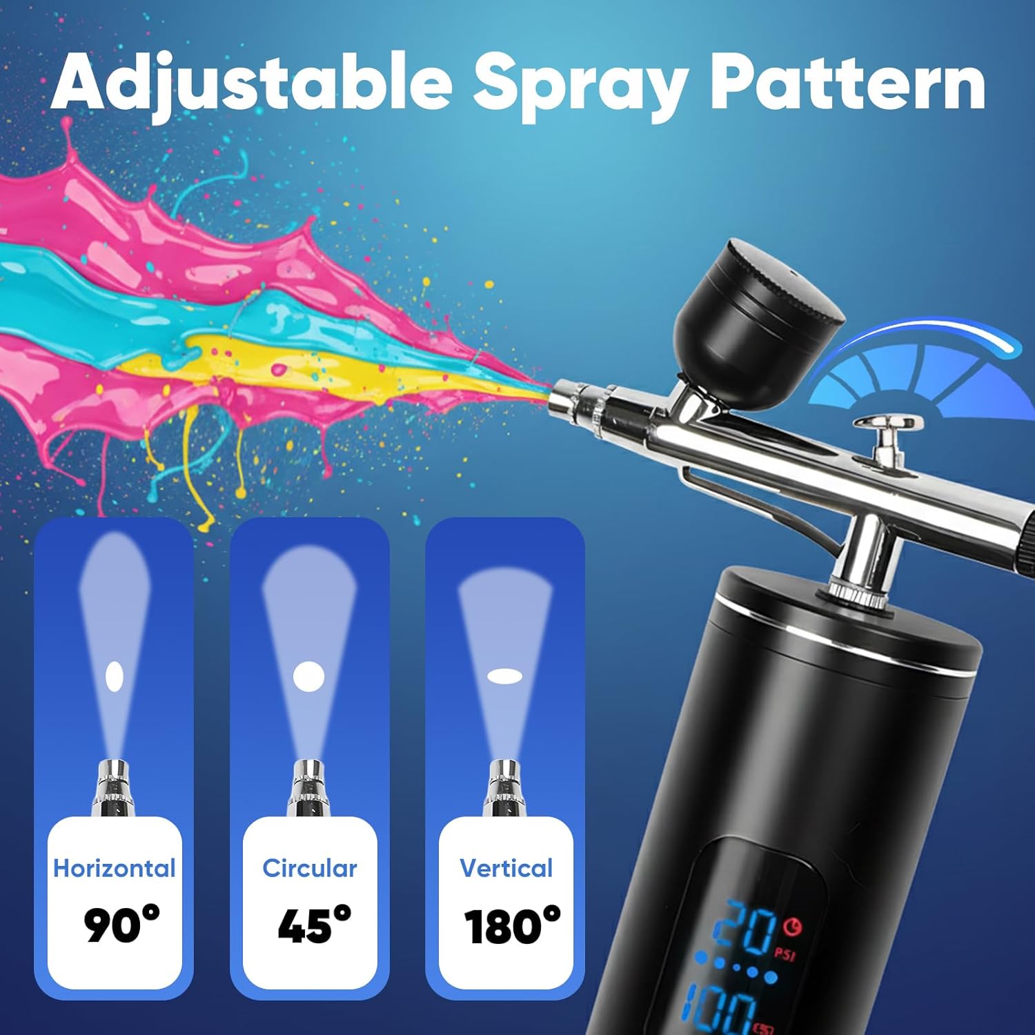 Airbrush Kit with Air Compressor, 48 PSI High-Pressure Cordless Airbrush, 6000mAh Rechargeable, 3-Speed, Dual-Action, 0.2/0.3/0.5 mm Nozzles & 3 Cups, Non-Clogging for Painting, Models, Cake & Makeup