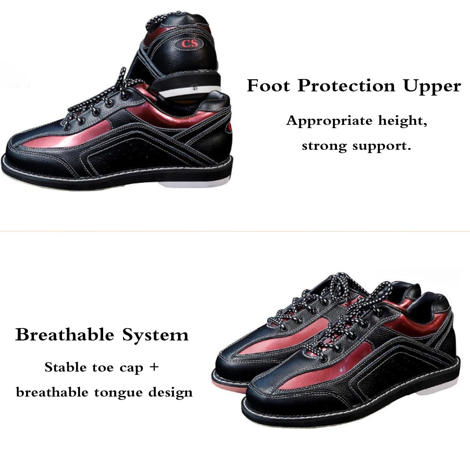 Bowlingschuhe Herren,Atmungsaktive Bowlingschuhe,Bowlingschuhe,Rasen Bowlingschuhe,Bowling-Schuhe Erwachsene,Bowling-Schuhe,Buffer,Bufferatmungsaktiv,Für Rechtshänder-Bowler,Schwarz