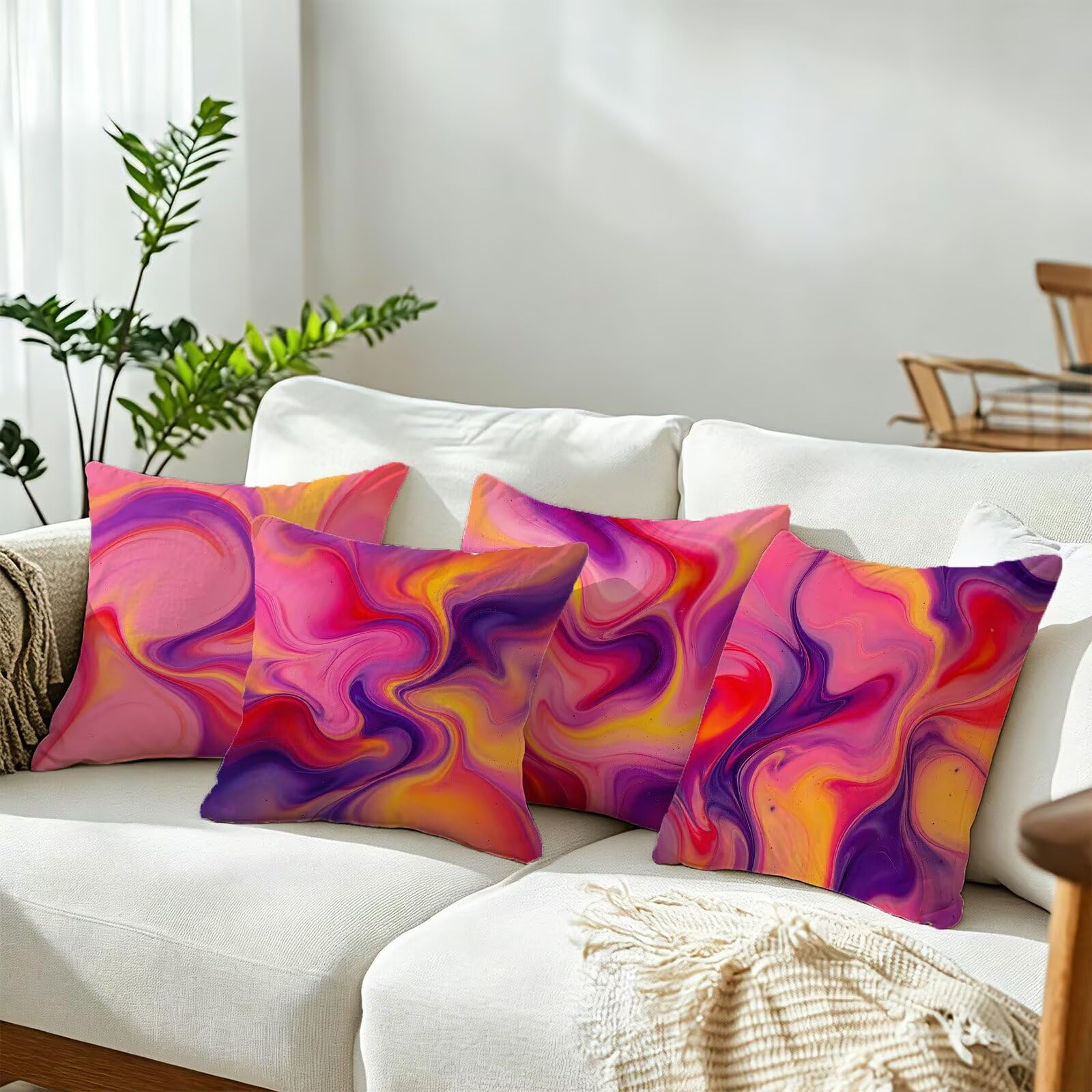 Rosa Federe Cuscini Divano 60x60cm, Cuscini da Esterno Set de 4, Cod-134 | Lin Copricuscini Decorativi Letto Arredo, per Letto, Soggiorno, Giardino, Esterno, Casa Decorazione Set di 4 Naturale