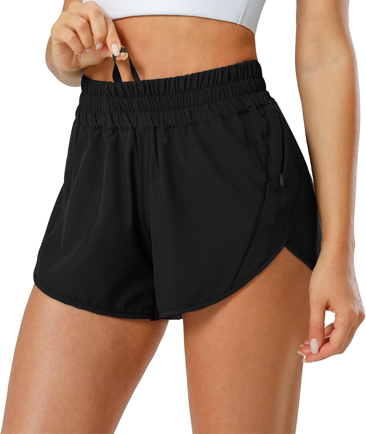 Aurefin Athletic Shorts for Women,Women's Quick Dry Workout Sports Active Running Track Shorts with Elastic and Zip Pockets