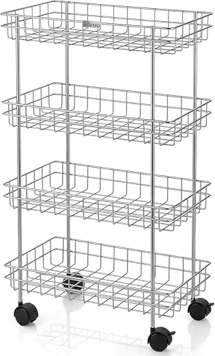 Amazon Brand - Solimo 4-Tier Ventilated Storage with Swivel Wheels| Multipurpose Storage Organizer for Kitchen, Bathroom &...
