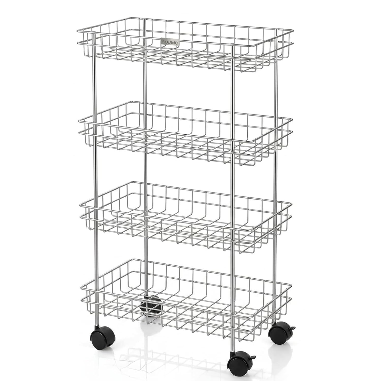 Amazon Brand - Solimo 4-Tier Ventilated Storage with Swivel Wheels| Multipurpose Storage Organizer for Kitchen, Bathroom &...