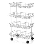Solimo 4-Tier Ventilated Storage with Swivel Wheels| Multipurpose Storage Organizer for Kitchen, Bathroom & Laundry | High Quality Stainless Steel Trolly (Steel)