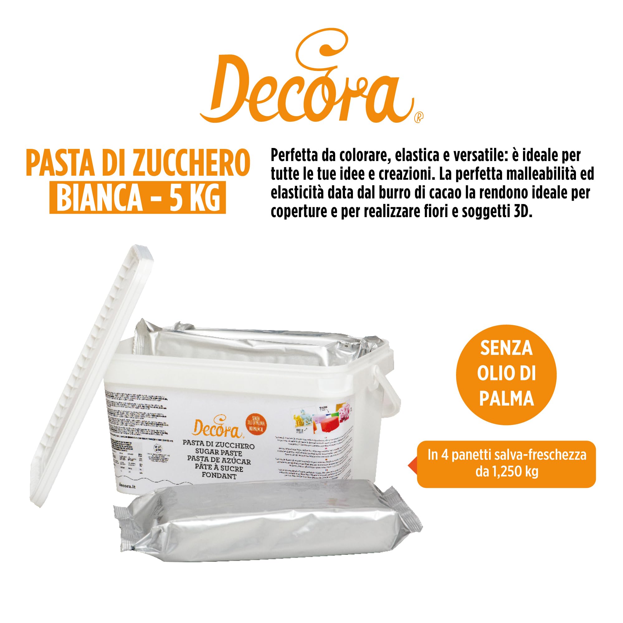 Decora 0310205 Pasta Di Zucchero Bianca Decora 5 Kg, Con Burro di Cacao, Perfetta per Modelling