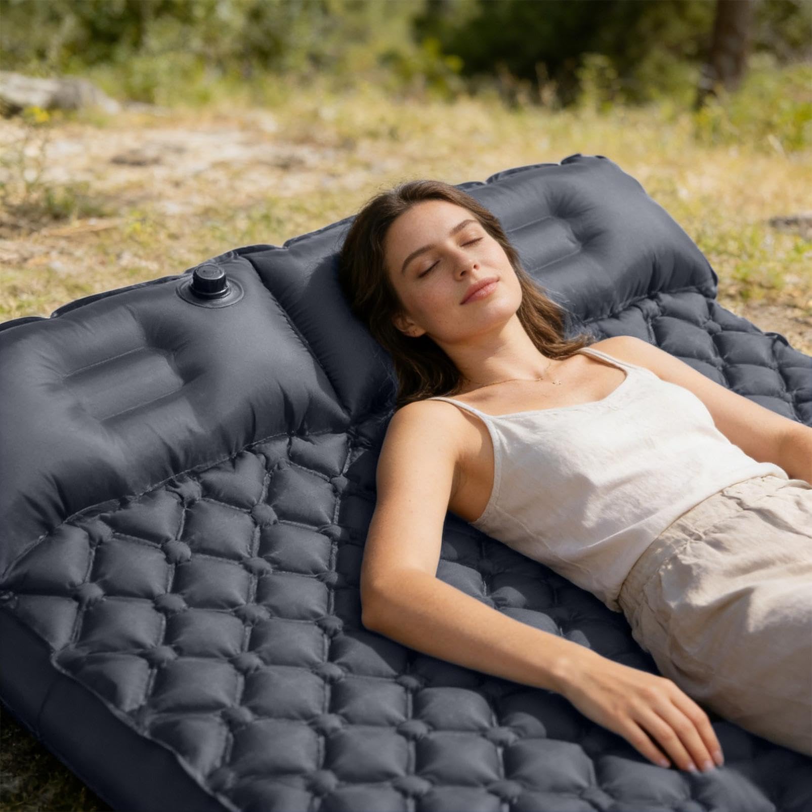 Générique Matelas Camping 2 Personnes - 180x120x14cm - Pliable Ultra Léger Tapis De Sol Camping Élargi et Épaissi - Pneumatique avec Pompe à Air à Pédale - Idéal pour pour Tente Trekking Plage (Gris)