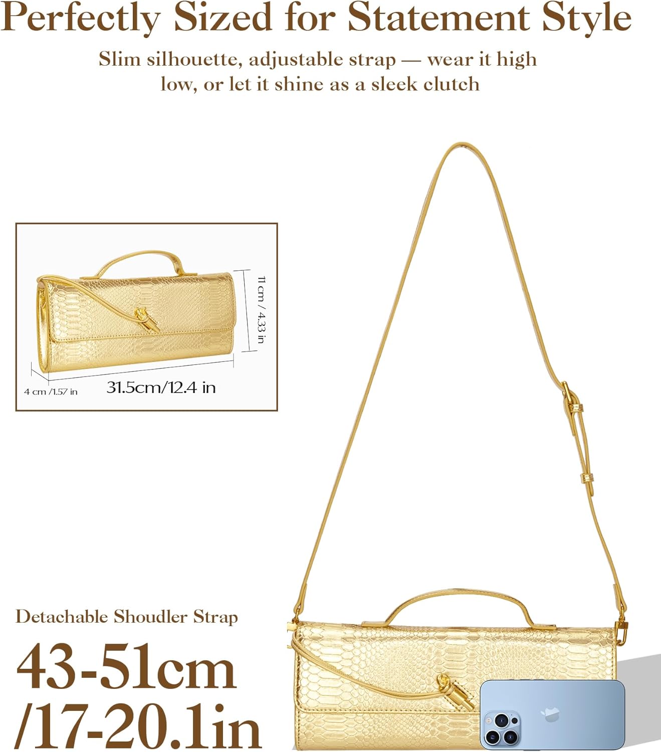 Elegant Evening Clutch Purse for Women – Structured Crocodile PU Leather Handbag for Wedding & Formal Party - Image 6