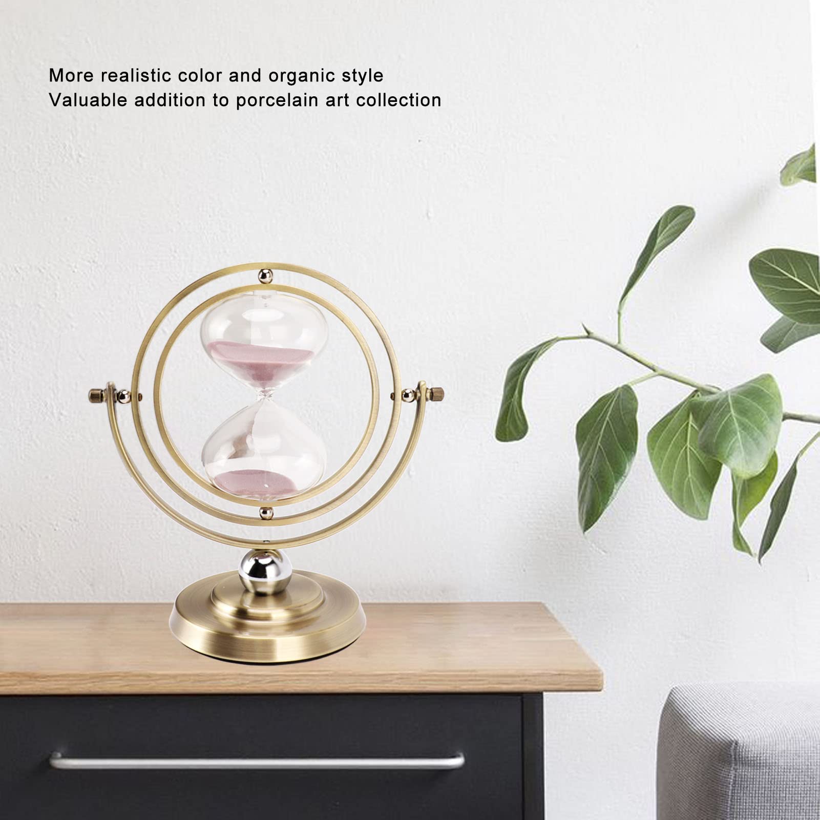 Adorno de Reloj de Arena con Forma de Globo, Reloj de Arena Blanco Giratorio Antiguo, Reloj de Arena de Metal de 60 Minutos para Sala de Estar, Dormitorio, Estante para(M (2.8 X 2 X 2.2in)-30 minutos)
