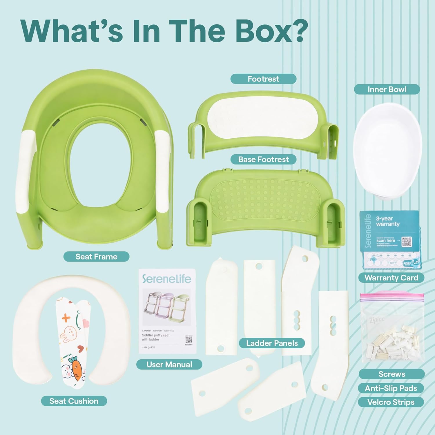SereneLife 2-in-1 Potty Chair & Potty Training Seat with Step Stool Ladder - Height Adjustable Kids/Toddler Toilet Seat with Stable Anti-Slip Design, Cushioned Seat & Splash Guard For Boys Girls