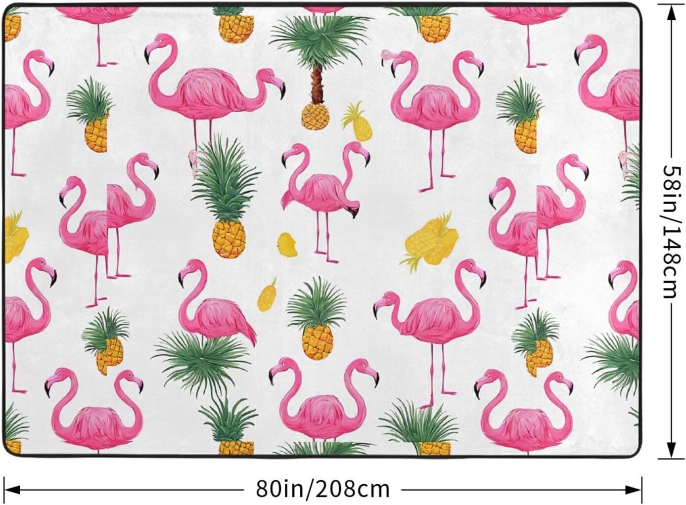 Flannel Non-Slip (Flamingo and Pineapple) Rug Pad 80×50in Soft Washable Protective for Hardwood Floors Bedroom Bathroom Living Room