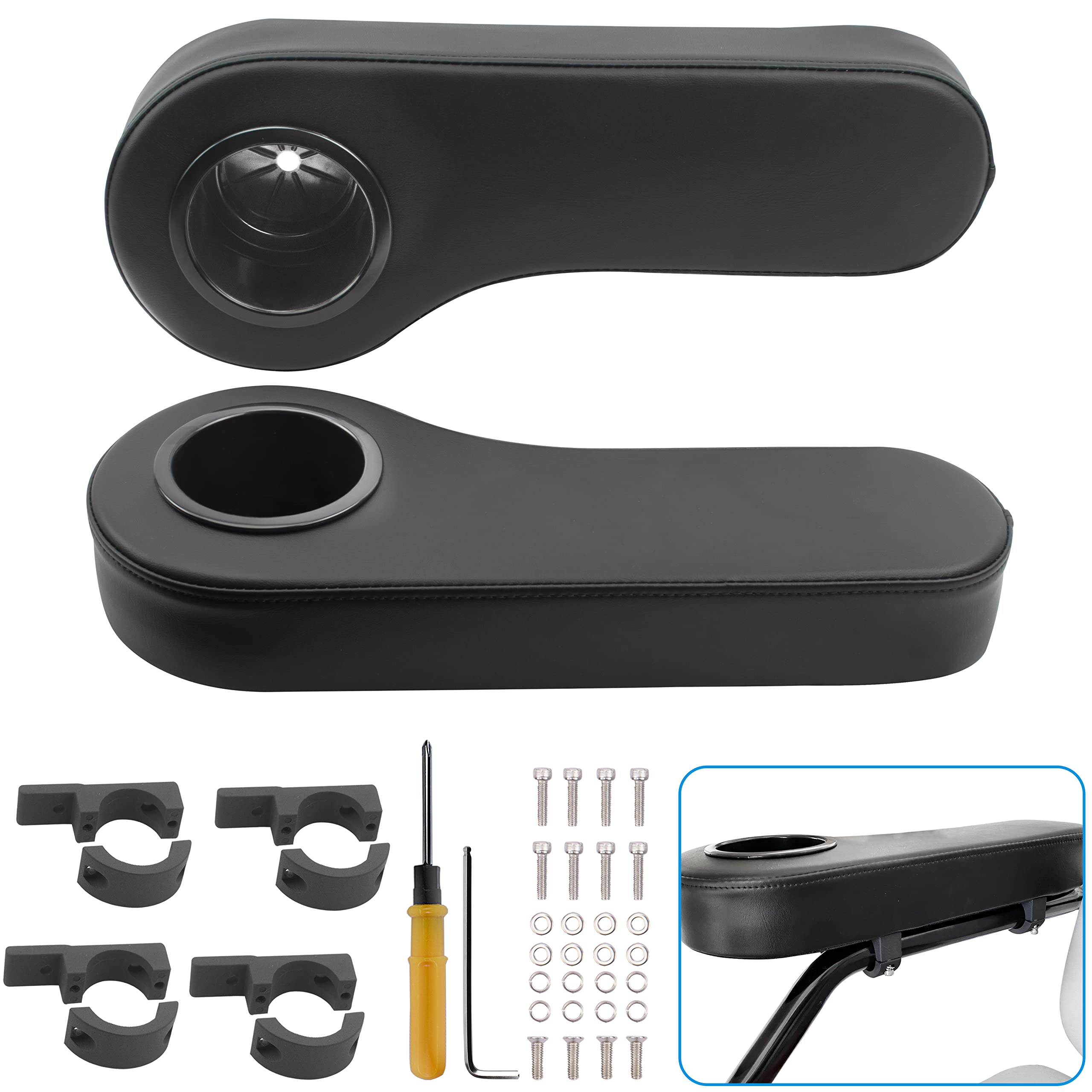 NOKINS Golf Cart Armrest with Cup Holder Support Frame Sturdy No Drilling for Most Golf Cart 1-1/4 inch Round Tube, Normal Black, i40 i40L i40FL i40F i60 i60L i60F i80