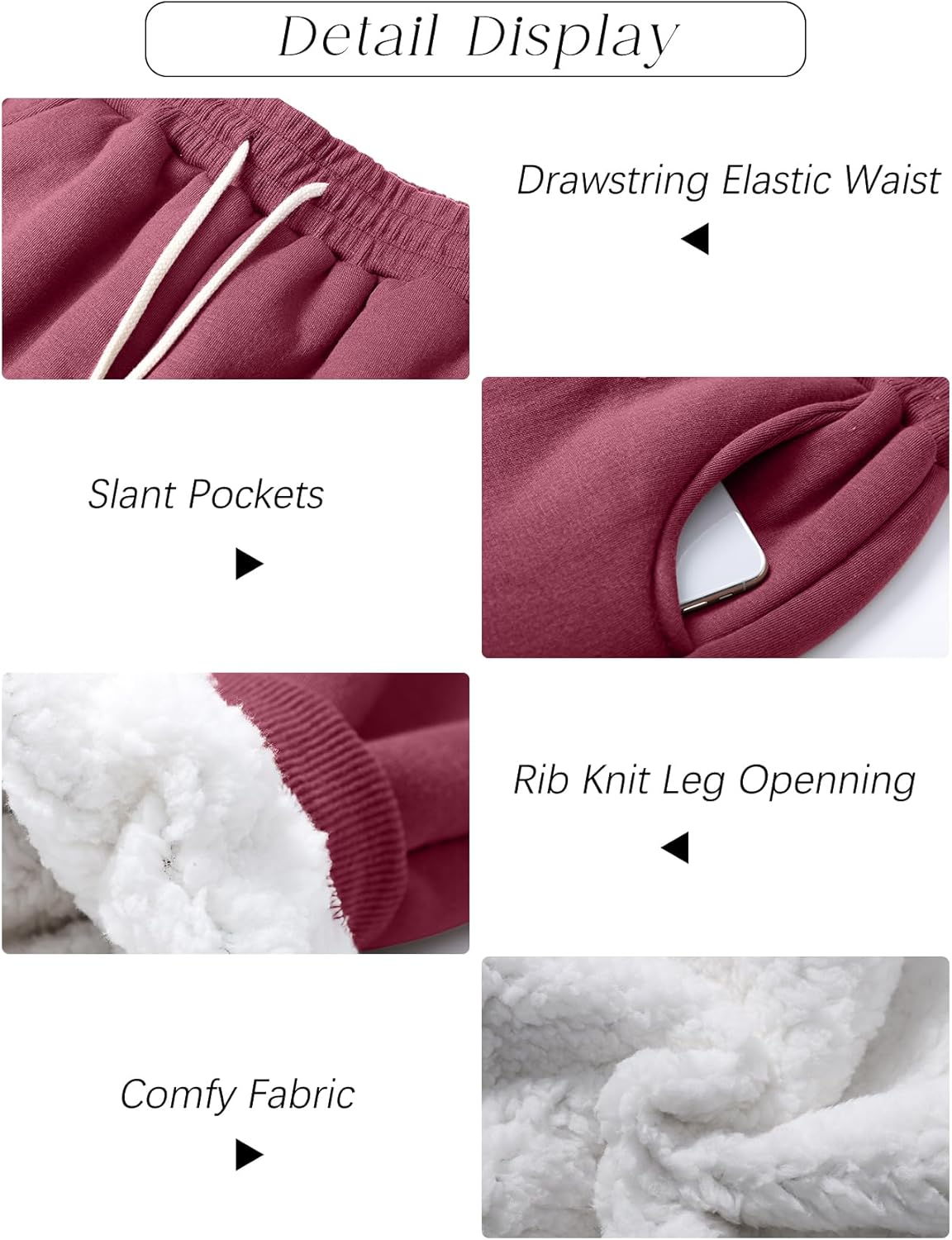 PEHMEA Women's Sherpa Lined Sweatpants Winter Warm, Fleece Joggers for Athletic Lounge - Image 5