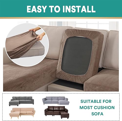 Vista 30 de OKYUK Fundas de sofá seccional en forma de L, 3 piezas, fundas de cojín para sofá seccional de terciopelo en forma de L, fundas elásticas para sofá