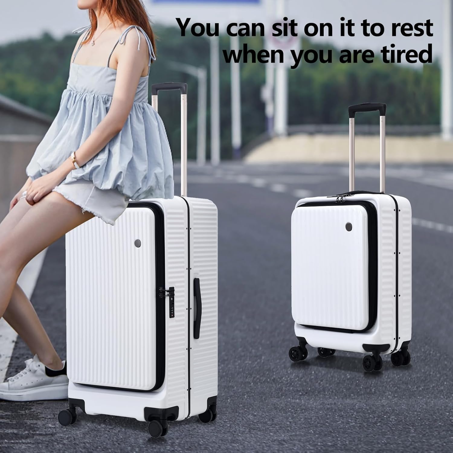 2 pieces 20/29 Aluminum Frame Carry On and Checked Luggage Set with Side Opening, Lightweight Hardshell ABS+PC Trunk Suitcase with TSA Lock, 360° Universal Wheels & Adjustable Handle, White White 20/29 Inch with Side Opening