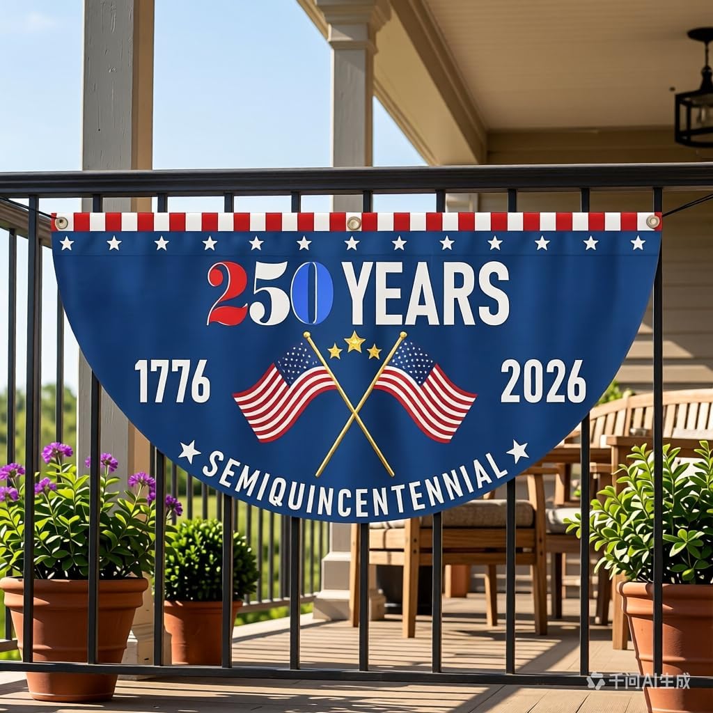 US Patriotic Bunting Flag 2Pcs 3X6FT, American semiquincentennial anniversary Half fan flag Semicirle Half Circle Banner - Fade Resistant Patriotic Decor for 250th 4th of July, Independence Day, Memorial Day | Indoor Outdoor Porch Wall Use