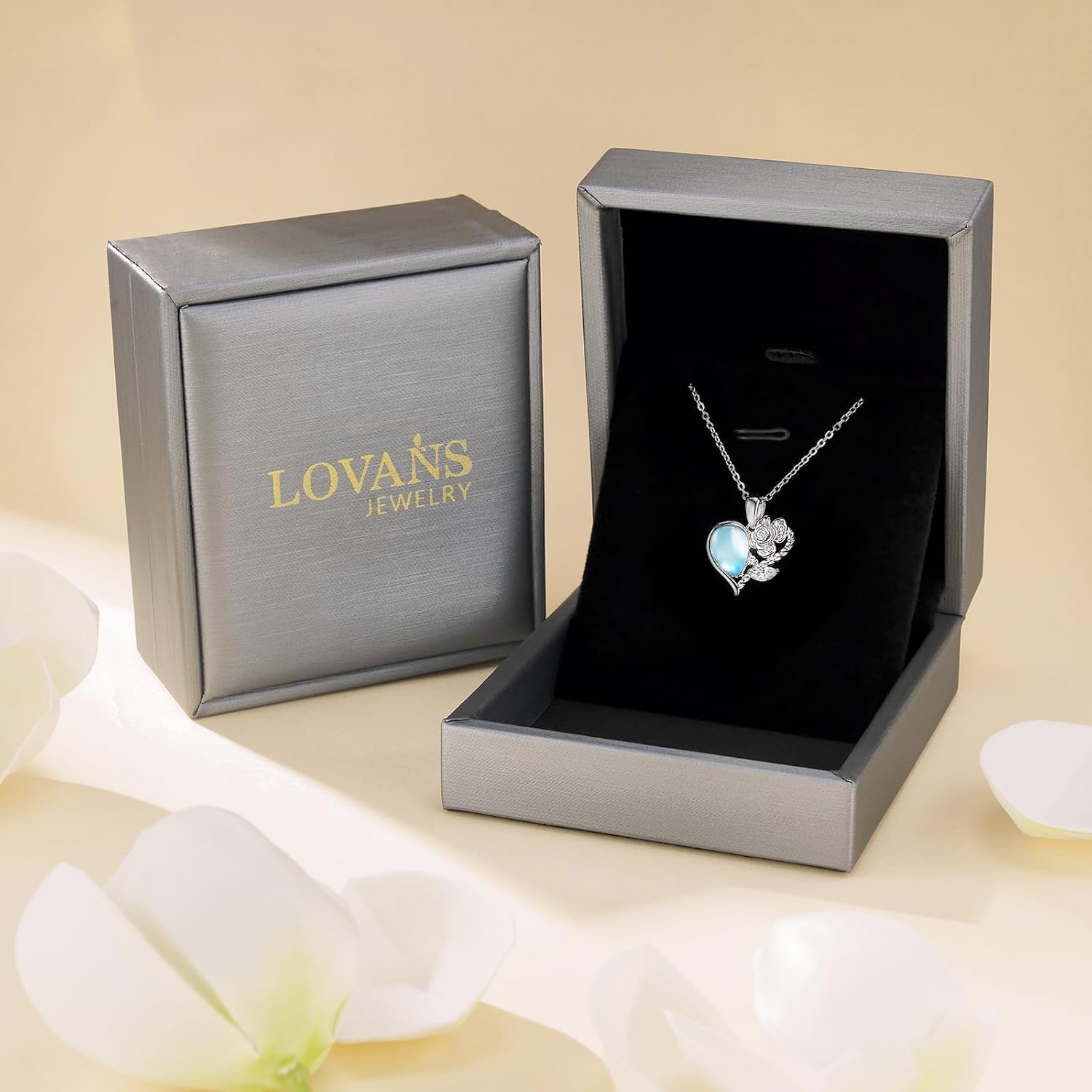 Lovans Heart Rose Necklace for Women, 925 Sterling Silver Heart Pendant Necklace, Teardrop Moonstone Necklace Fine Fashion Jewelry for Women Mom Birthday Anniversary - Image 7