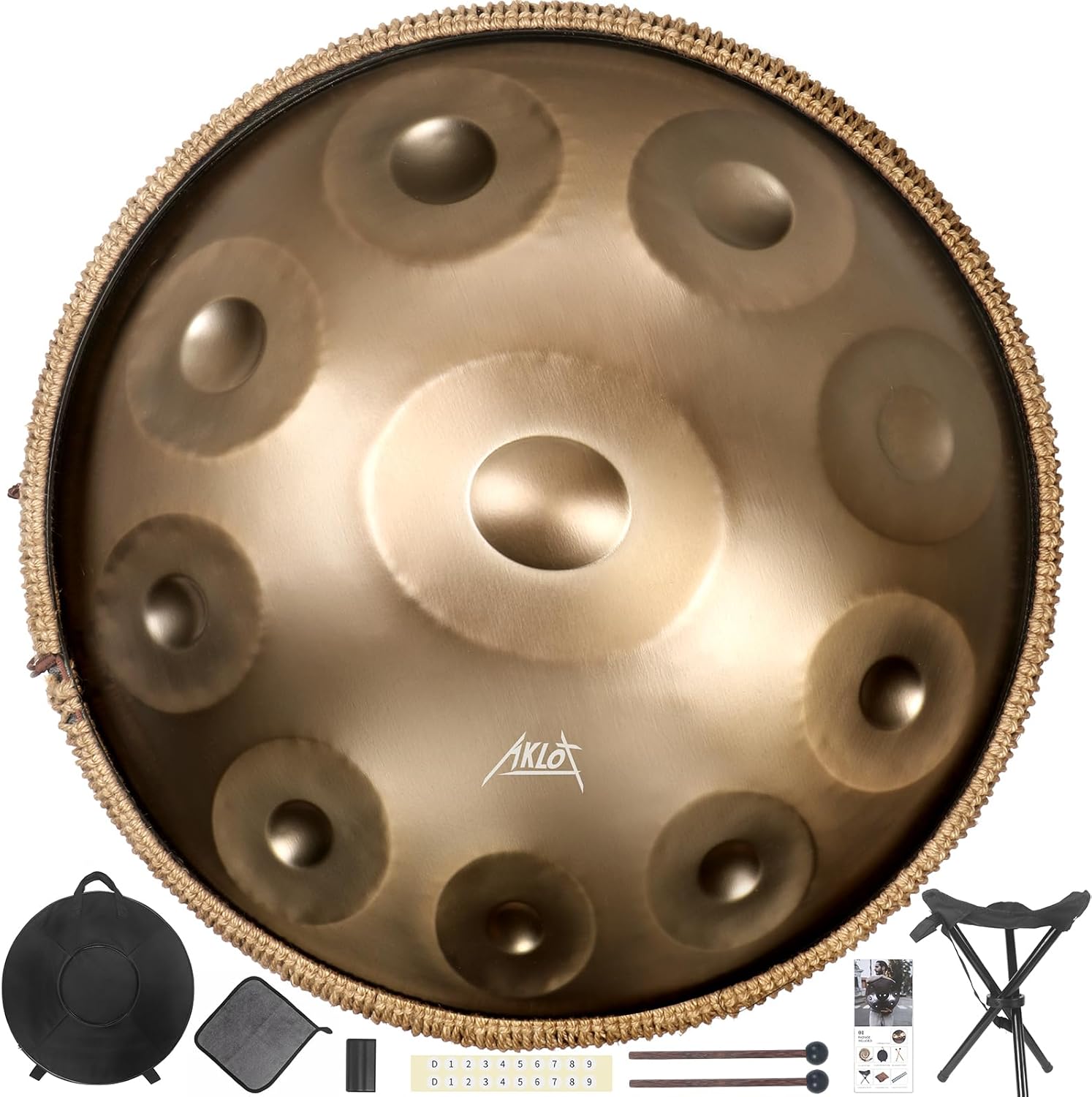 Handpan Drum,AKLOT 22 Inches D Minor Kurd 432Hz 10 Notes Premium Steel Hand Pan Drum Instrument for Adults - Amazon product rated Grade A