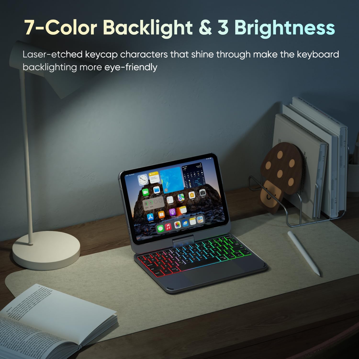 doqo iPad mini 7&Mini 6 case with Keyboard 8.3 inch 2021/2024, Keyboard case for iPad mini 7th/6th with Touch trackpad 7 Colors Backlit Wireless 360° Rotatable,Slim Protective Space Gray