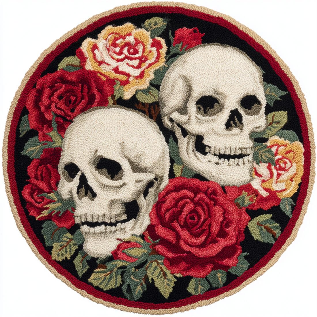 Rqwybcaxn DIY Latch Hook Rug Making Kits for Adults Crochet Hooks Set Skulls and Flowers 50x50cm Round Easy Pattern Floor Mat Living Room Handmade Art