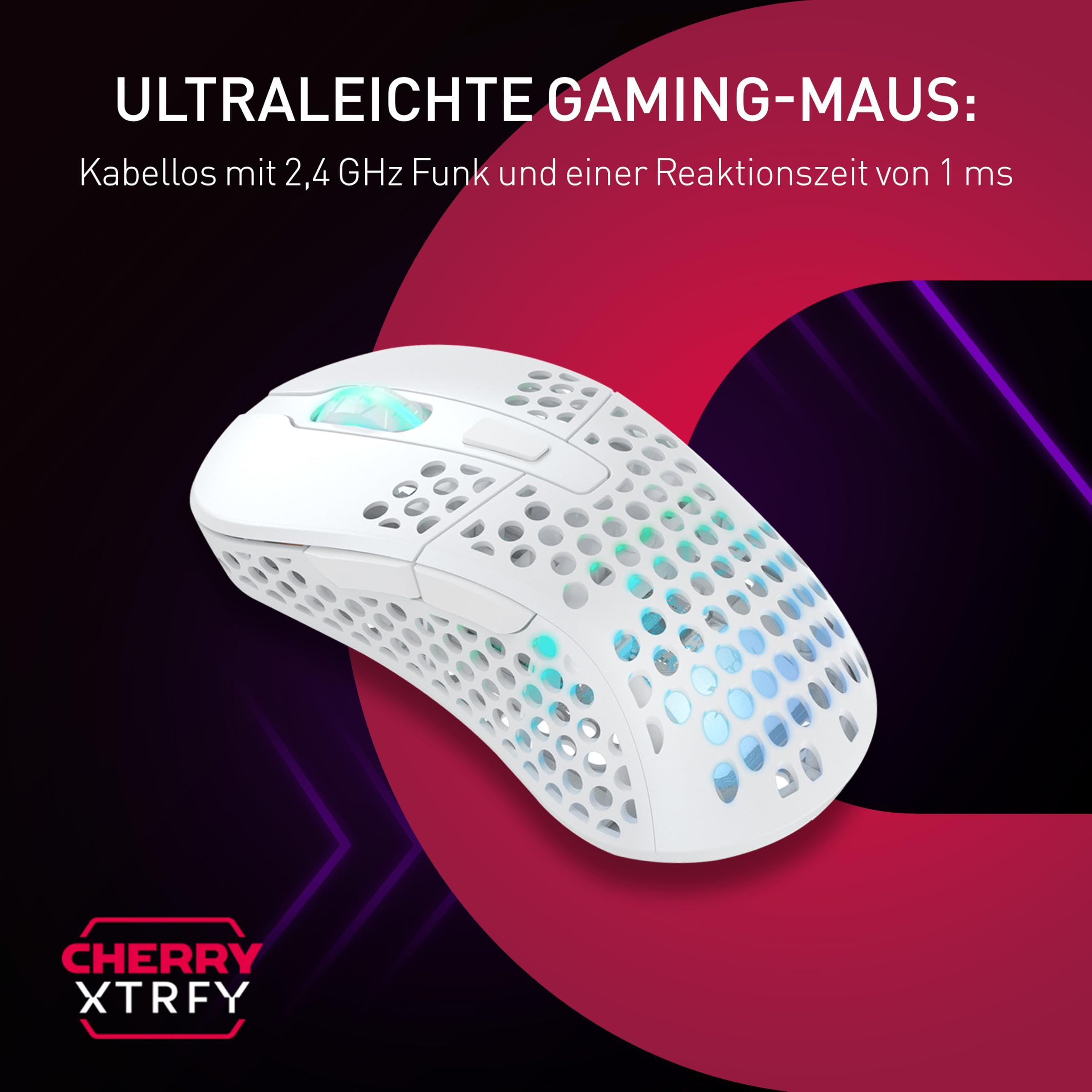 Xtrfy M4 Kabellose ultraleichte Gaming-Maus, RGB, verstellbare Form, 2,4 GHz, verzögerungsfrei, kabellos, 75 Stunden Akkulaufzeit, Weiß, M4W-RGB-White