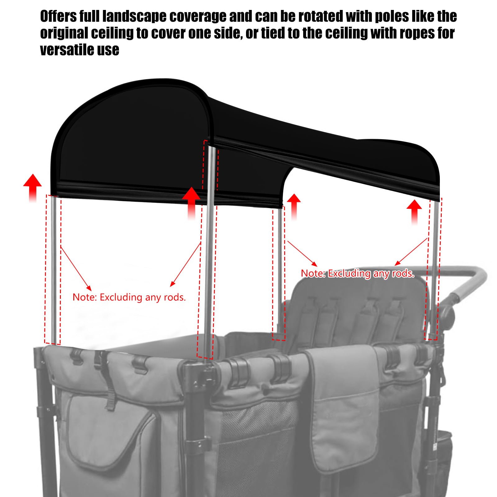 Toldo panorámico elástico compatible con vagones Wonderfold W2/W4 todos los modelos, parasol de tela UPF50+ y protección para ciclistas (negro)