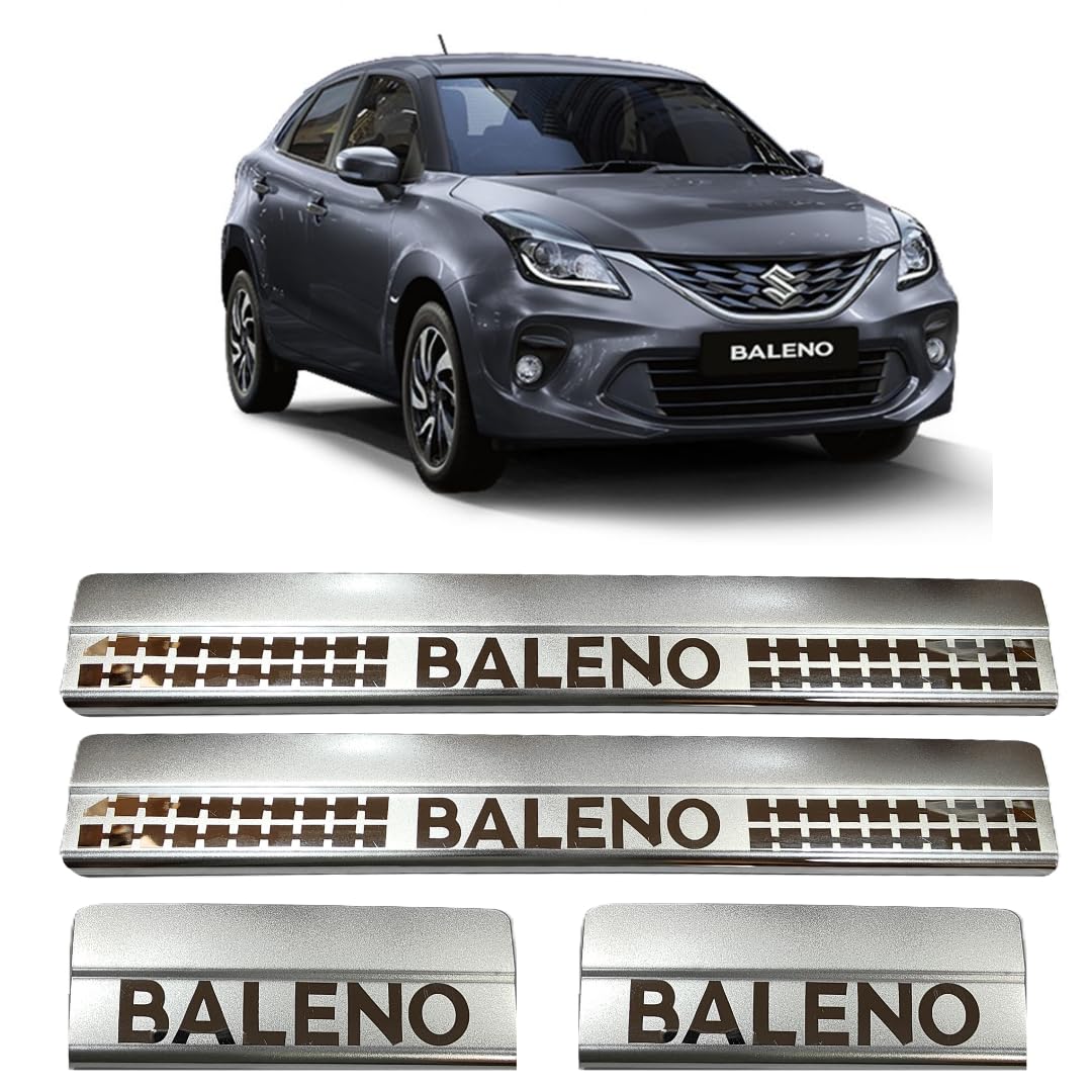 Empica Sill Plate/Door Foot Step Scuff Plate | Stainless Steel Car Door Foot Step Sill Plate Compatible for Maruti Suzuki Baleno Facelift (Set of 4 Pcs)