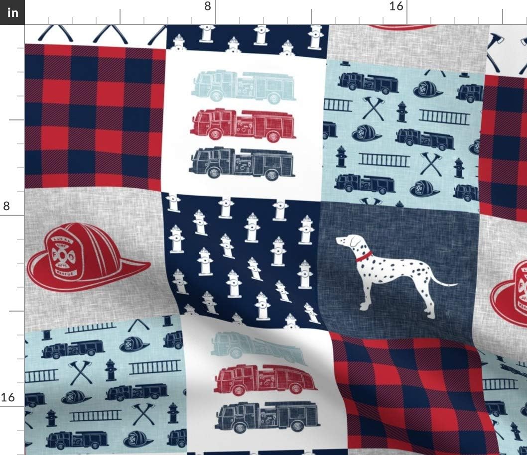 Spoonflower Fabric - Firefighter Fireman Firetruck Dalmation Quilt Topper Wholecloth Printed on Cotton Poplin Fabric by The Yard - Sewing Shirting Quilting Dresses Apparel Crafts