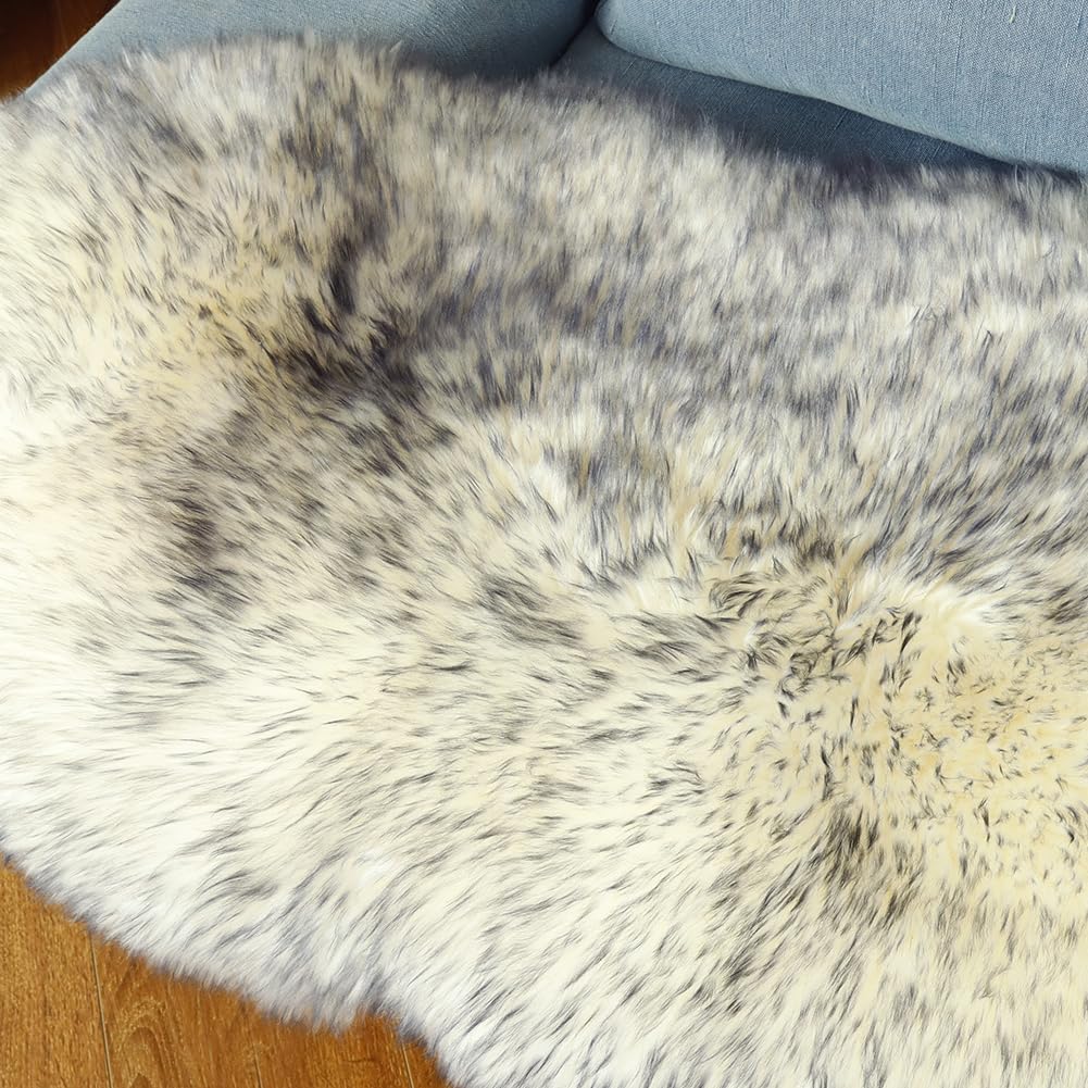 IRIWOOL Hochwertiger echter Schaffellteppich, australischer Schaffell, natürlich, flauschig, Lammfell-Teppich, Kinderzimmerteppich, Sofa-Sitzbezug und Stuhlbezug (graue Spitze, doppelt Zinn/60 x 90 cm